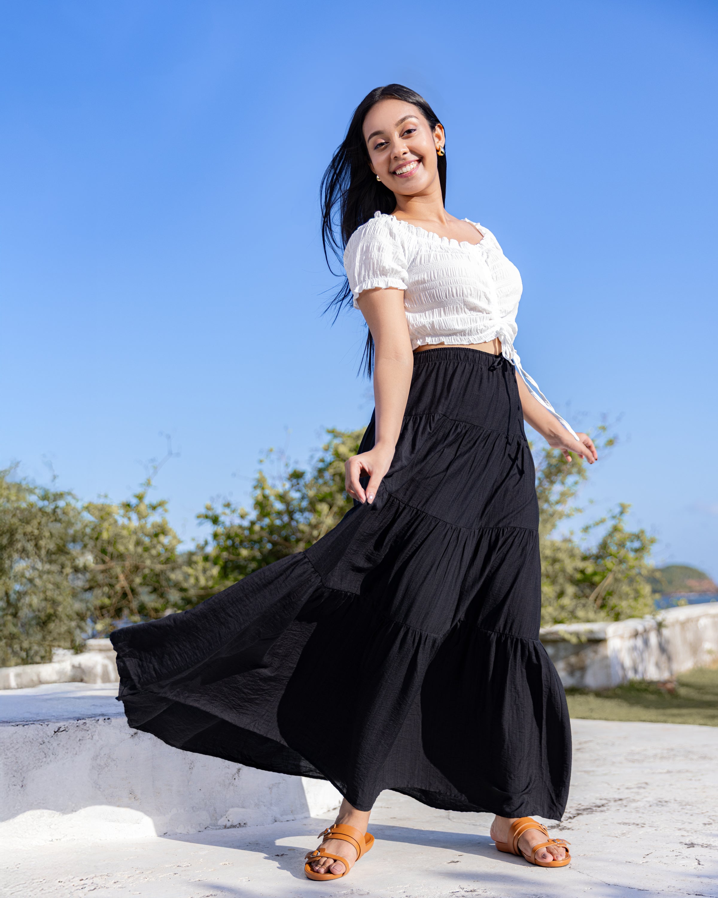 Shyla Layered Maxi Skirt - Black