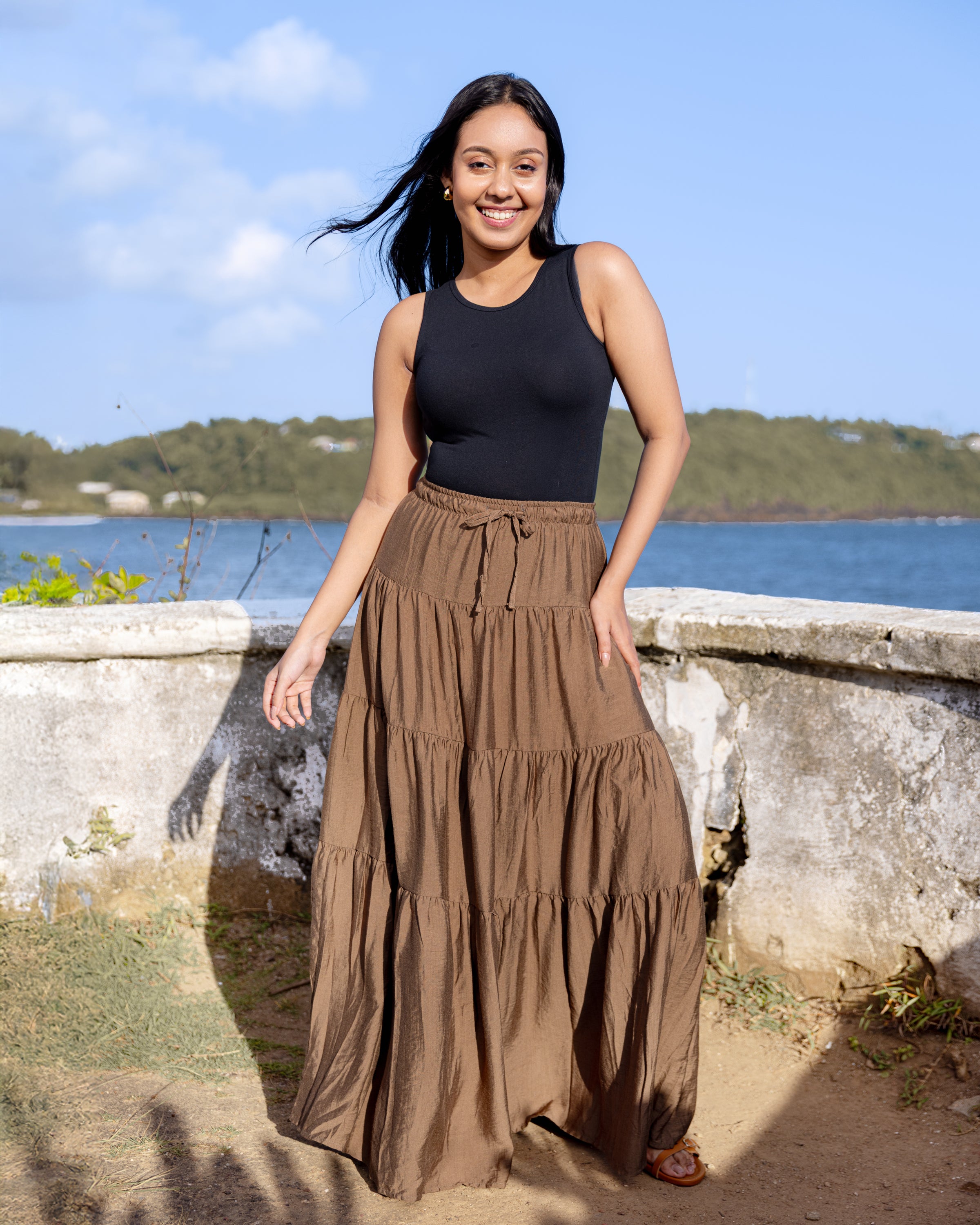 Shyla Layered Maxi Skirt - Bronze