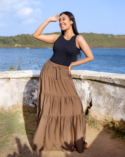Shyla Layered Maxi Skirt - Brown
