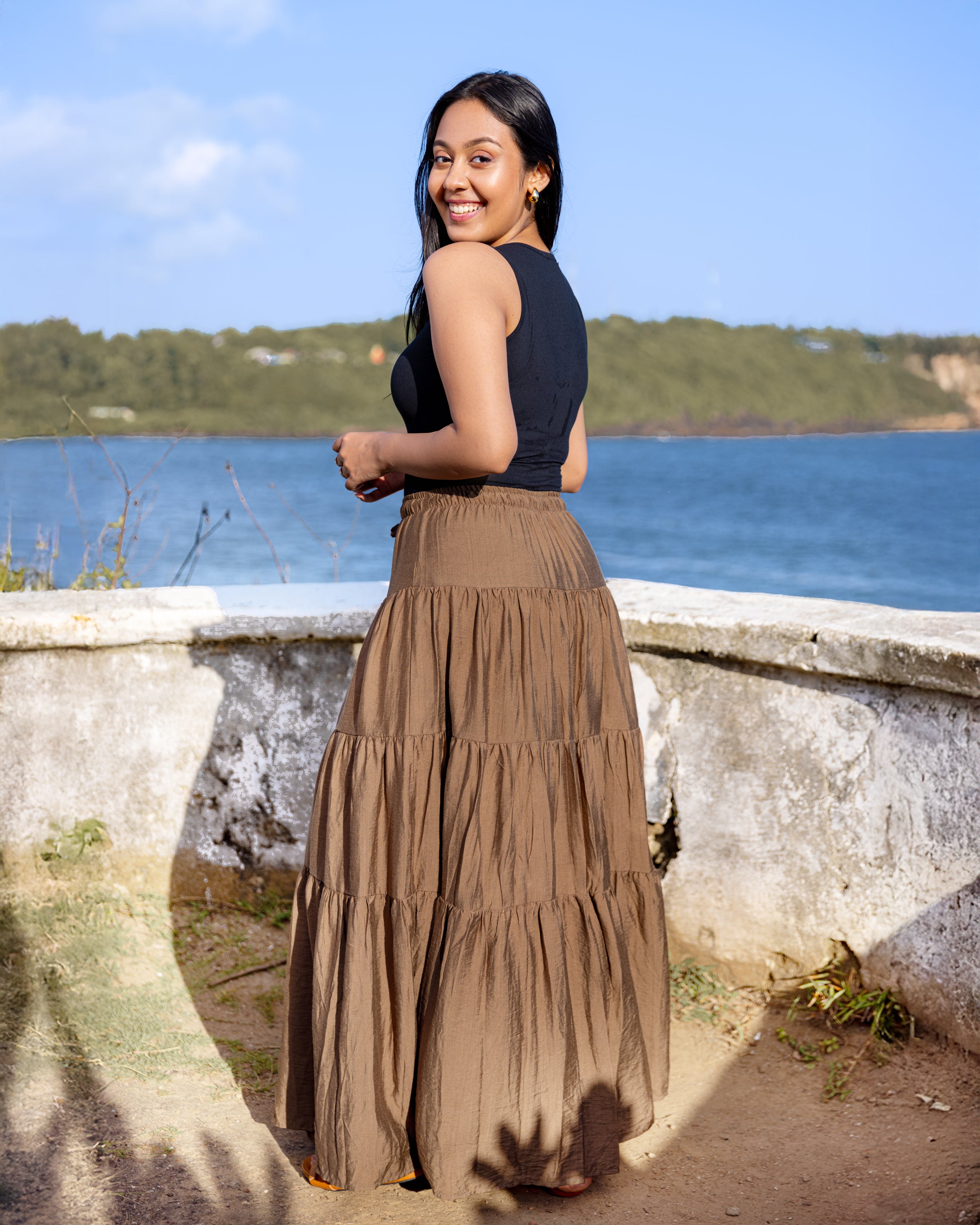 Shyla Layered Maxi Skirt - Brown