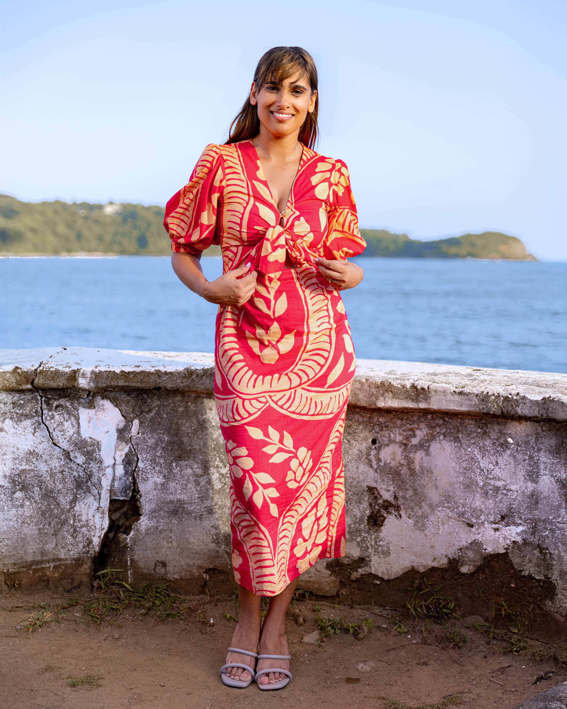 Kathleen Printed Midi Dress - Pink Printed