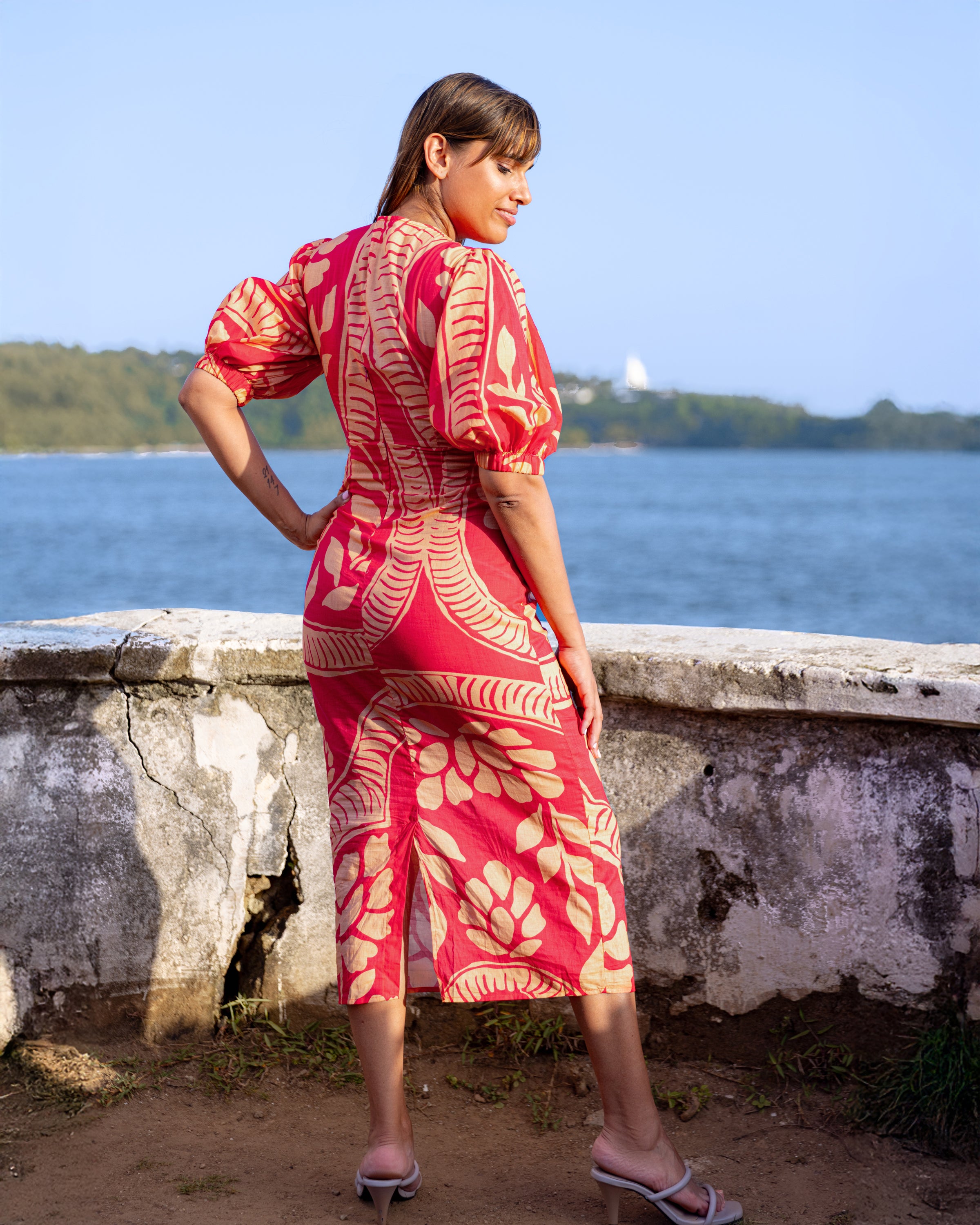 Kathleen Printed Midi Dress - Pink Printed