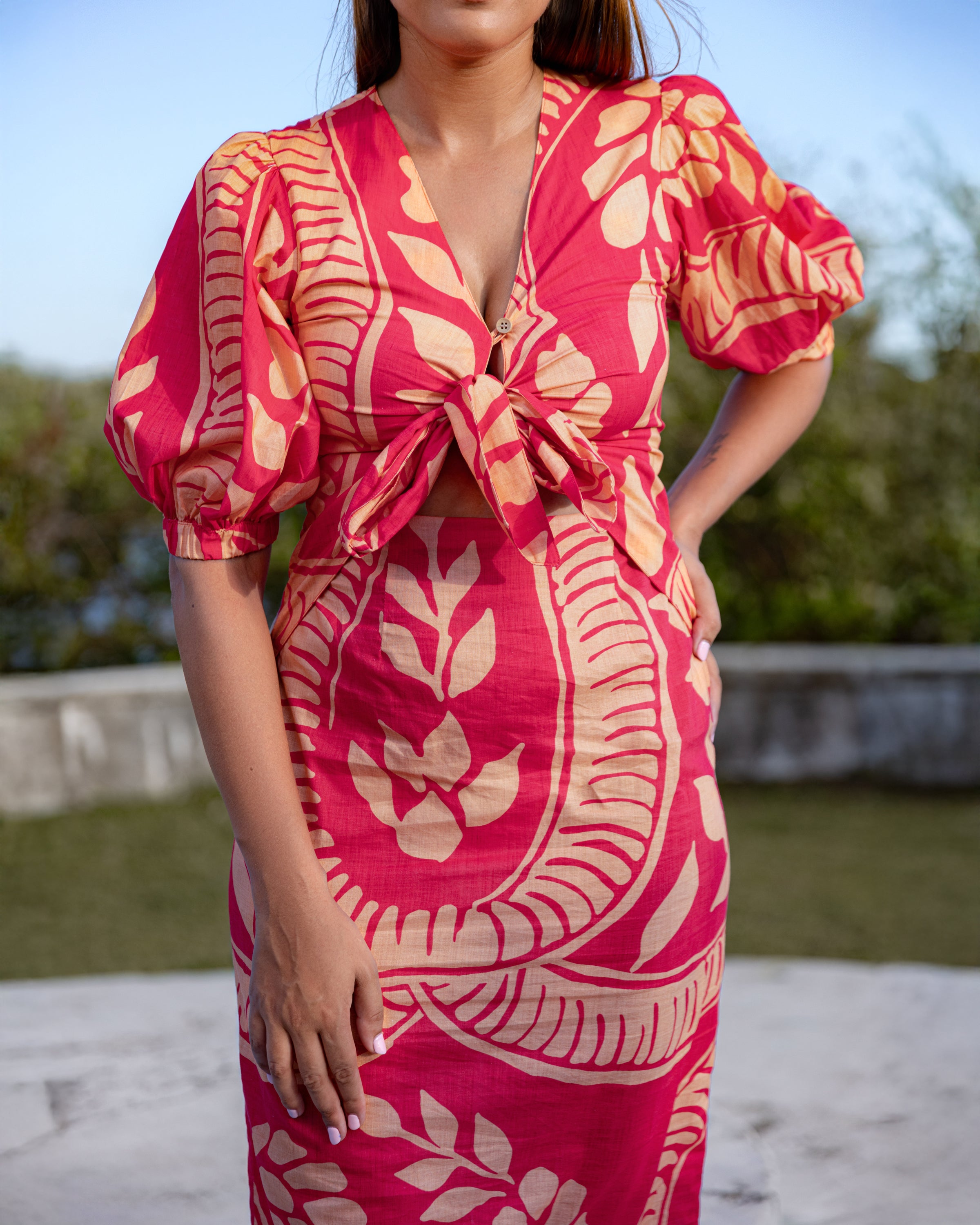 Kathleen Printed Midi Dress - Pink Printed