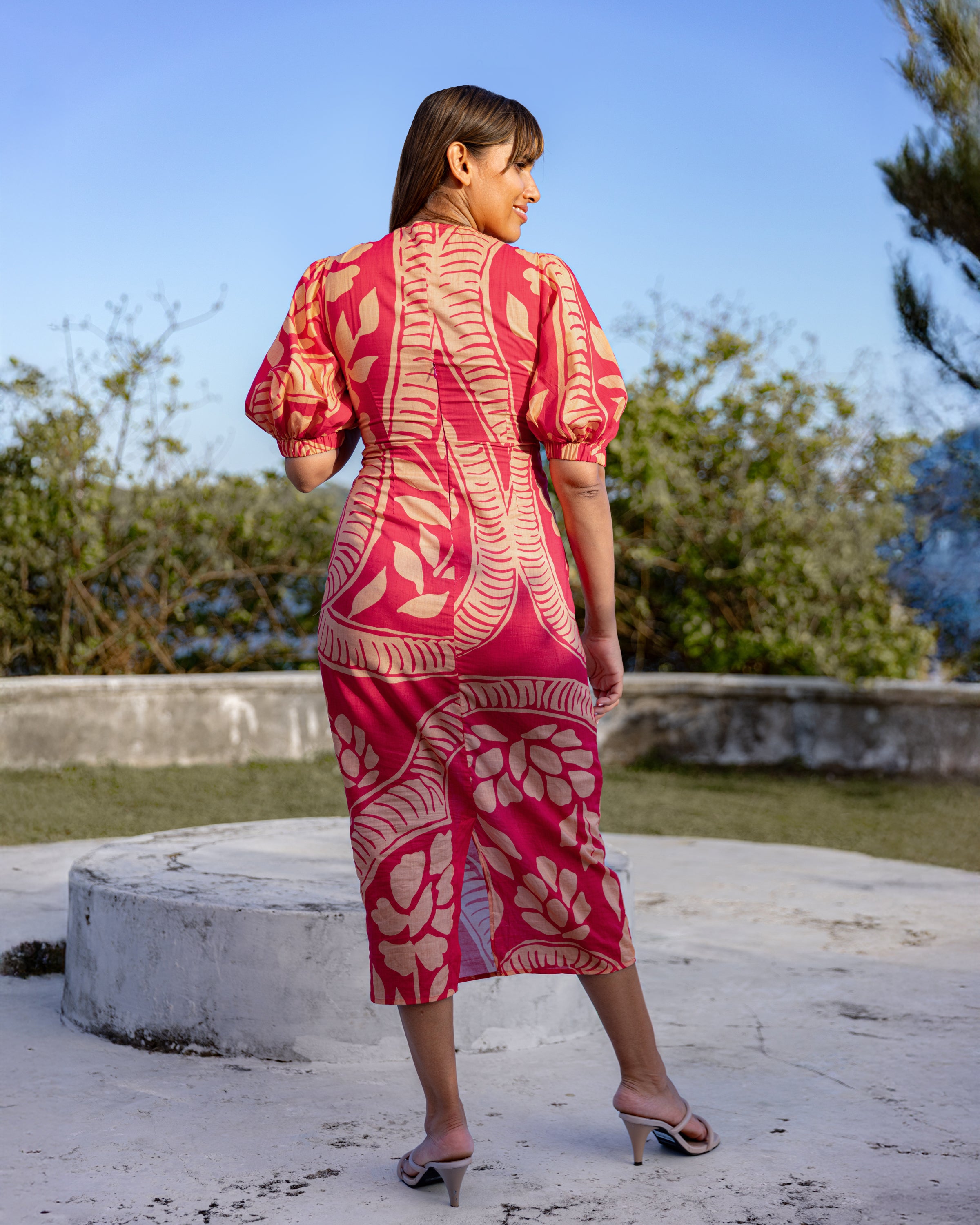 Kathleen Printed Midi Dress - Pink Printed