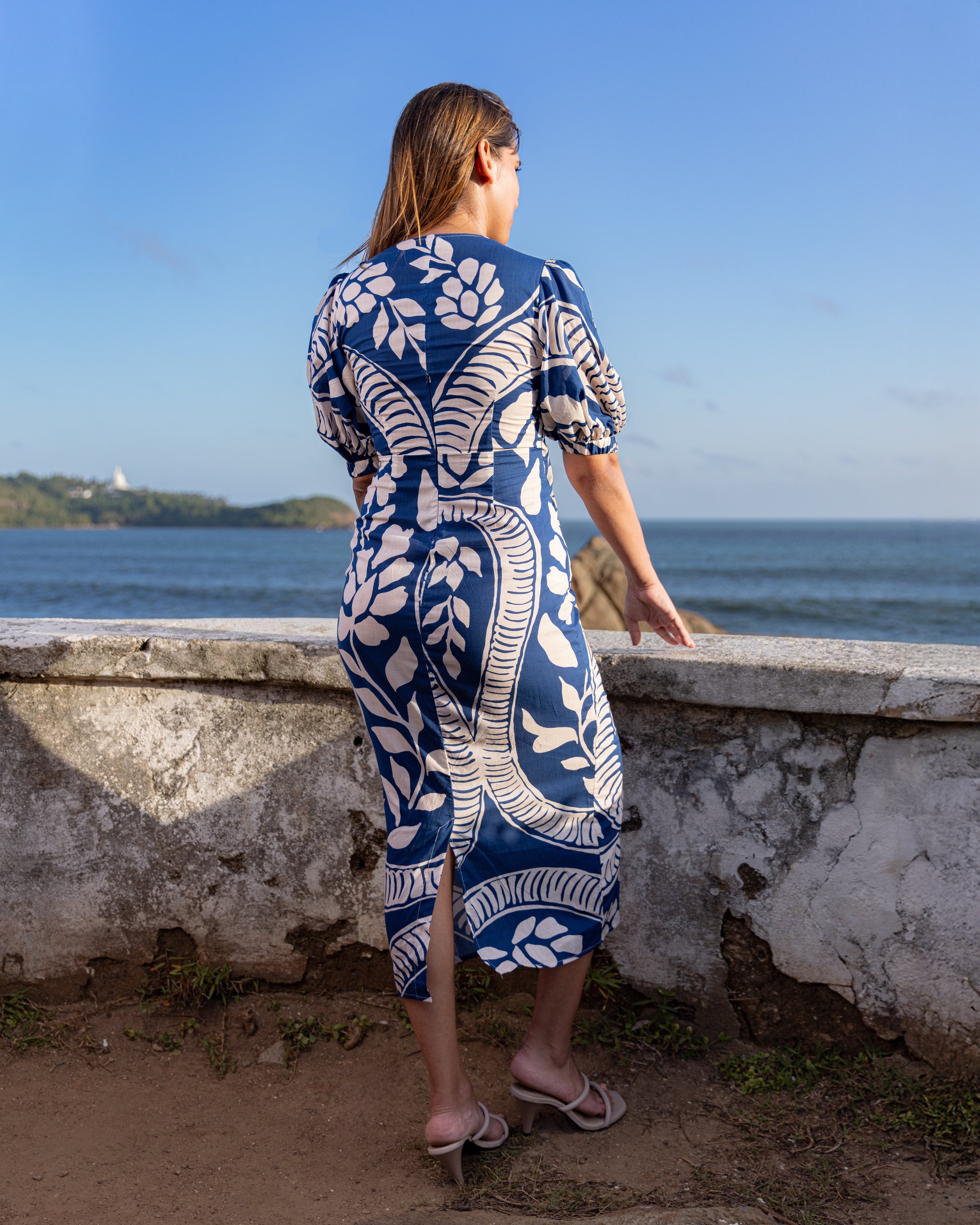 Kathleen Printed Midi Dress - Blue Printed