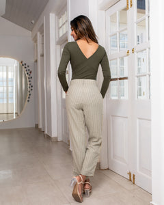 Tessy Cargo Pants -Beige Stripe