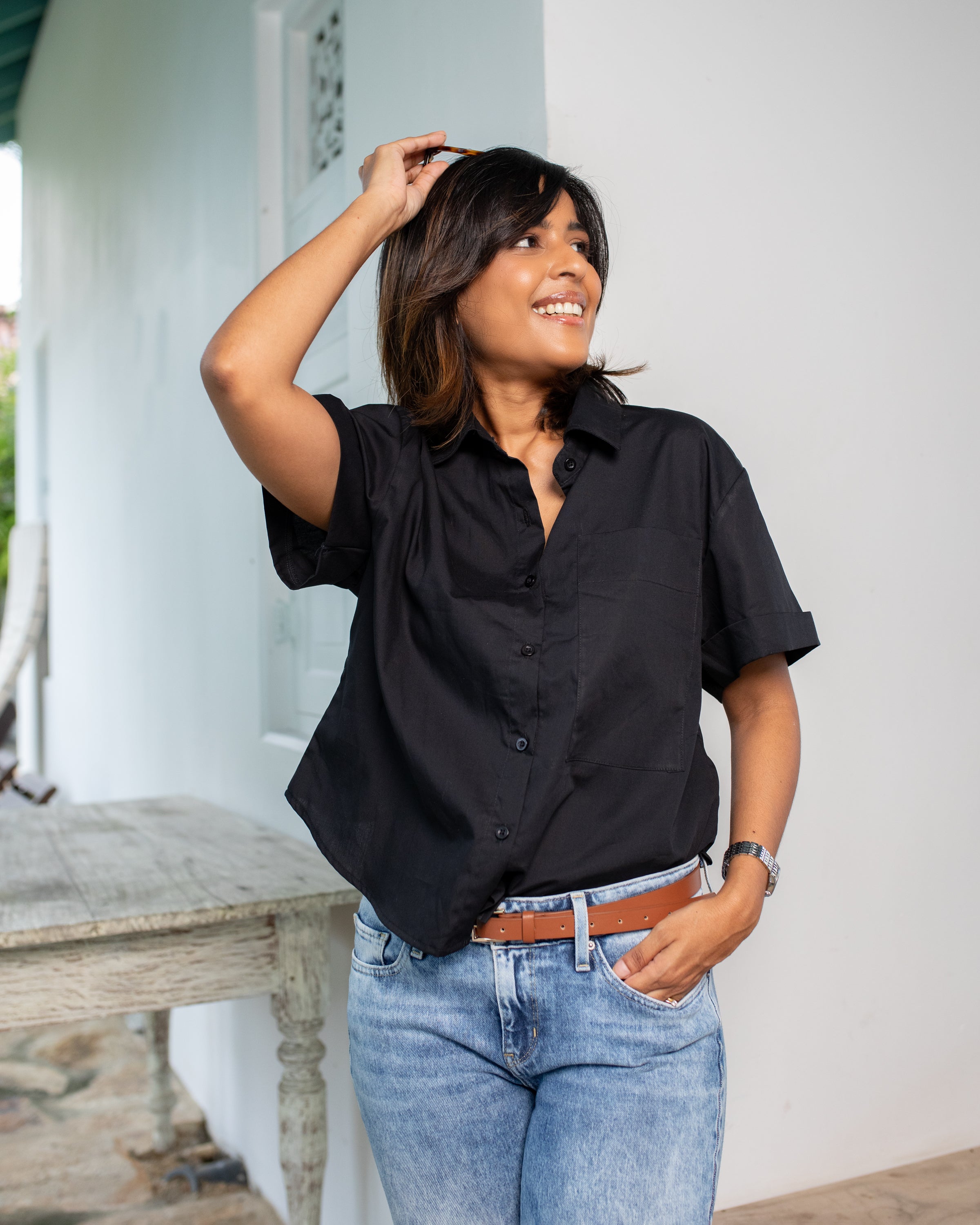 Sia drop shoulder Shirt -Black