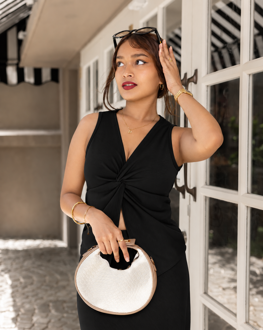Elina Front Twisted Top - Black