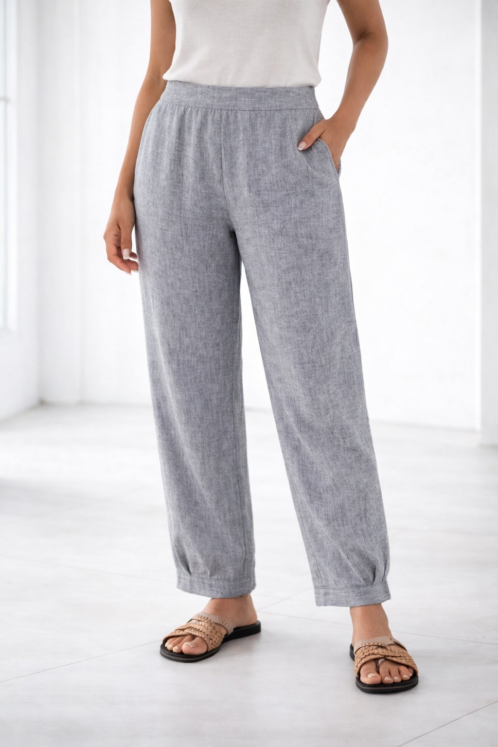 Diya Cotton Tetured Kurthi Pant - Dusty Grey