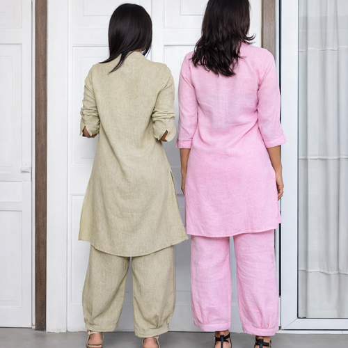 Diya Cotton Tetured Kurthi Pant - Pink