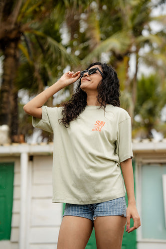 Sunset Seeker Oversize Tee Fern Green- Unisex