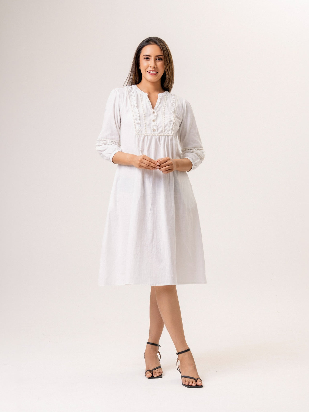 Vivienne Lace Detailed Midi Dress - White