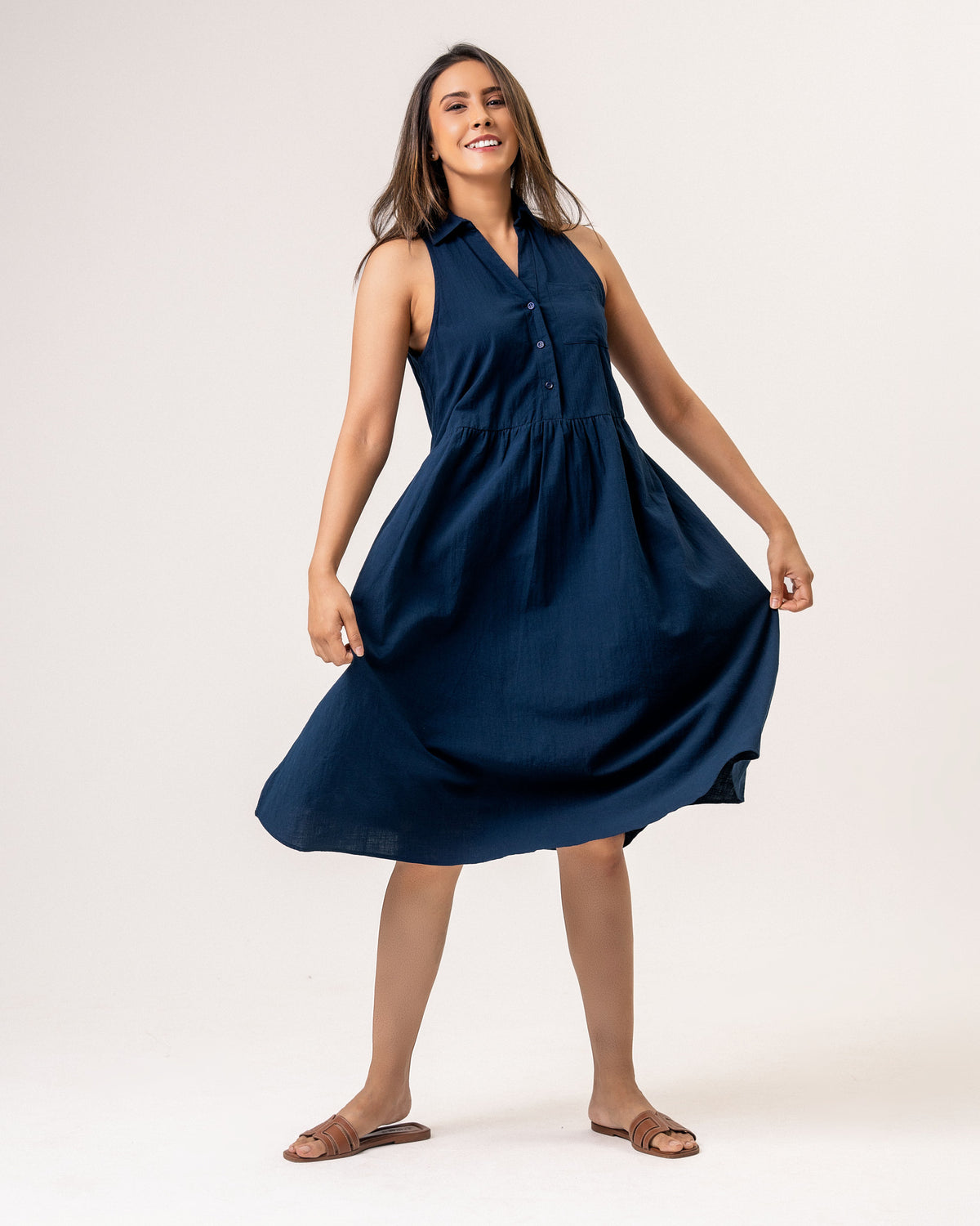 Lunara Cotton Maxi Dress - Navy Blue