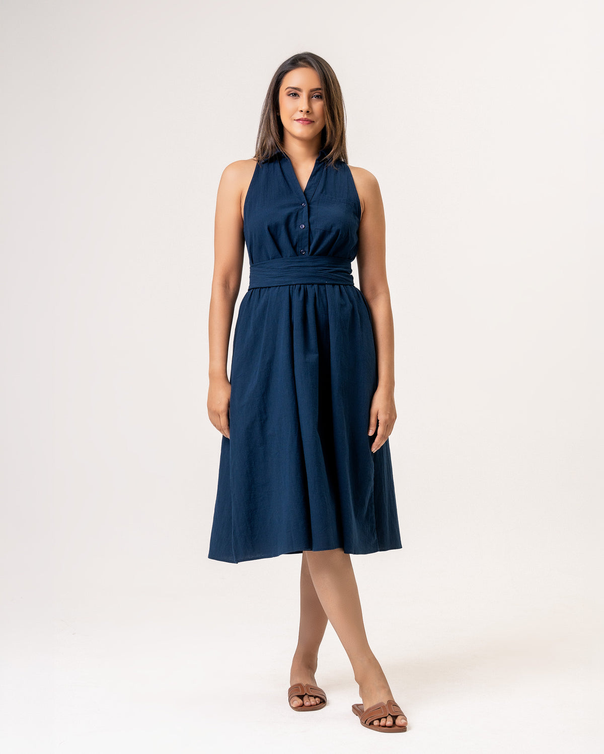 Lunara Cotton Maxi Dress - Navy Blue