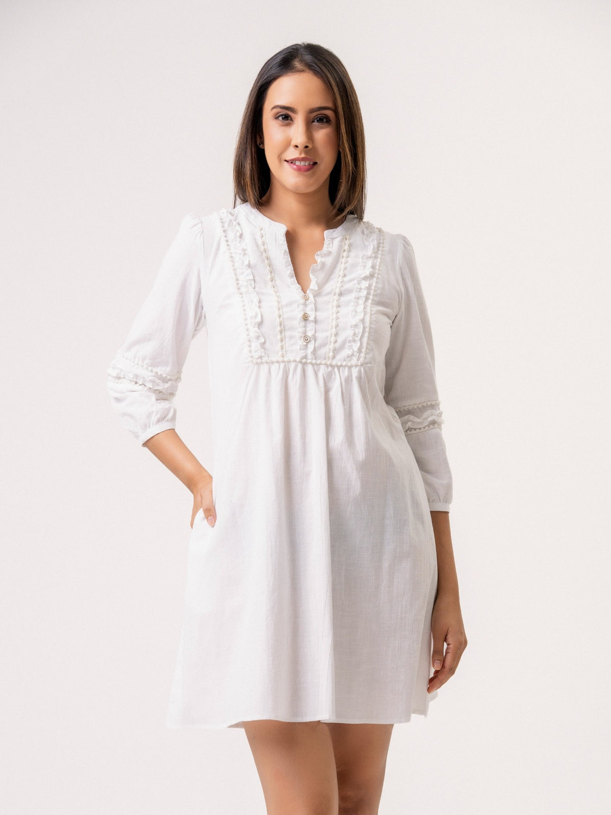 Valentina Lace Detailed Mini Dress - White