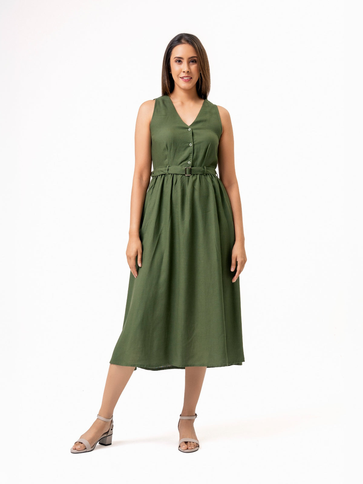 Elara Cotton Midi Dress - Green