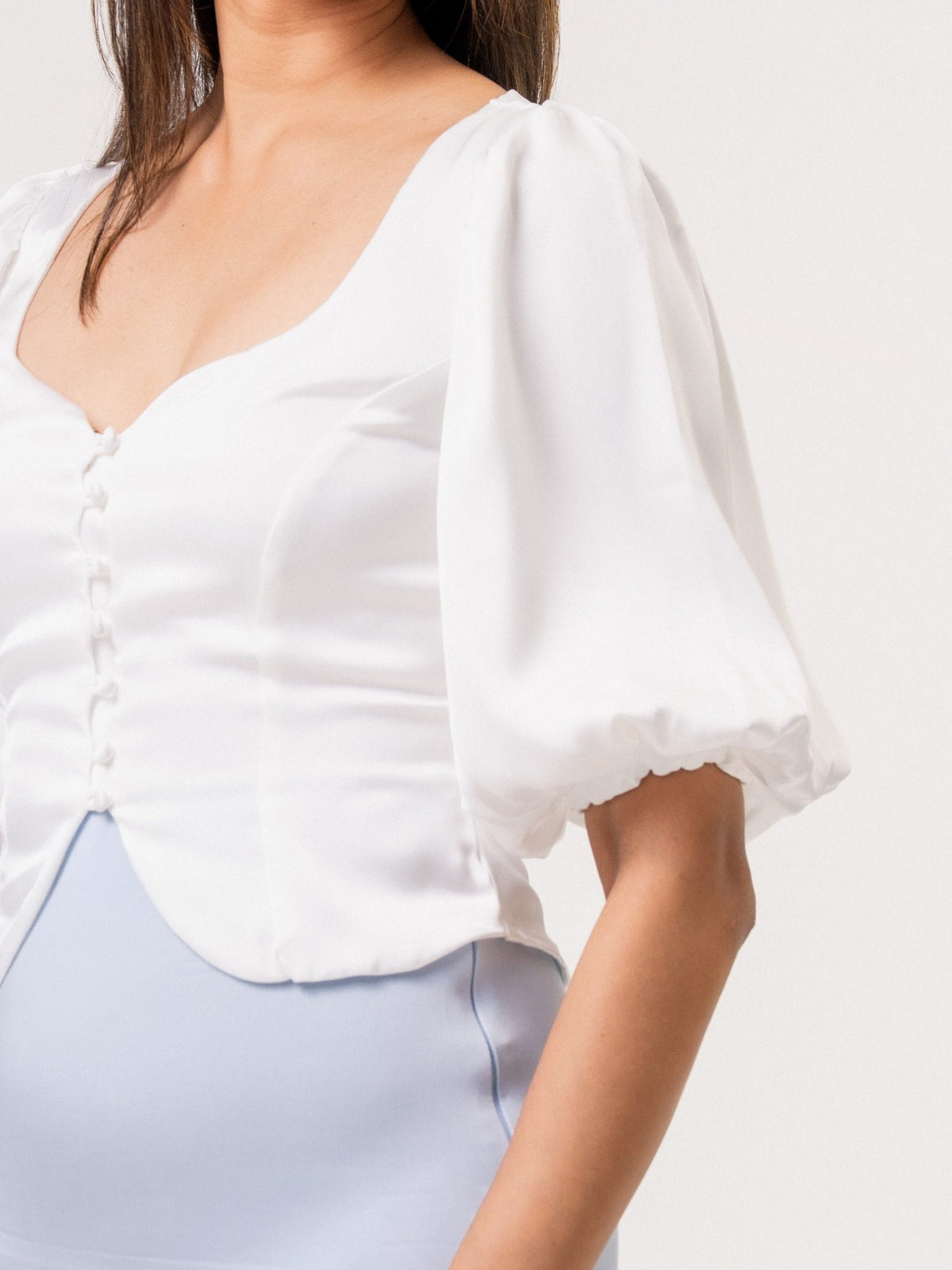 Lina Puff Sleeve Satin Top -  White