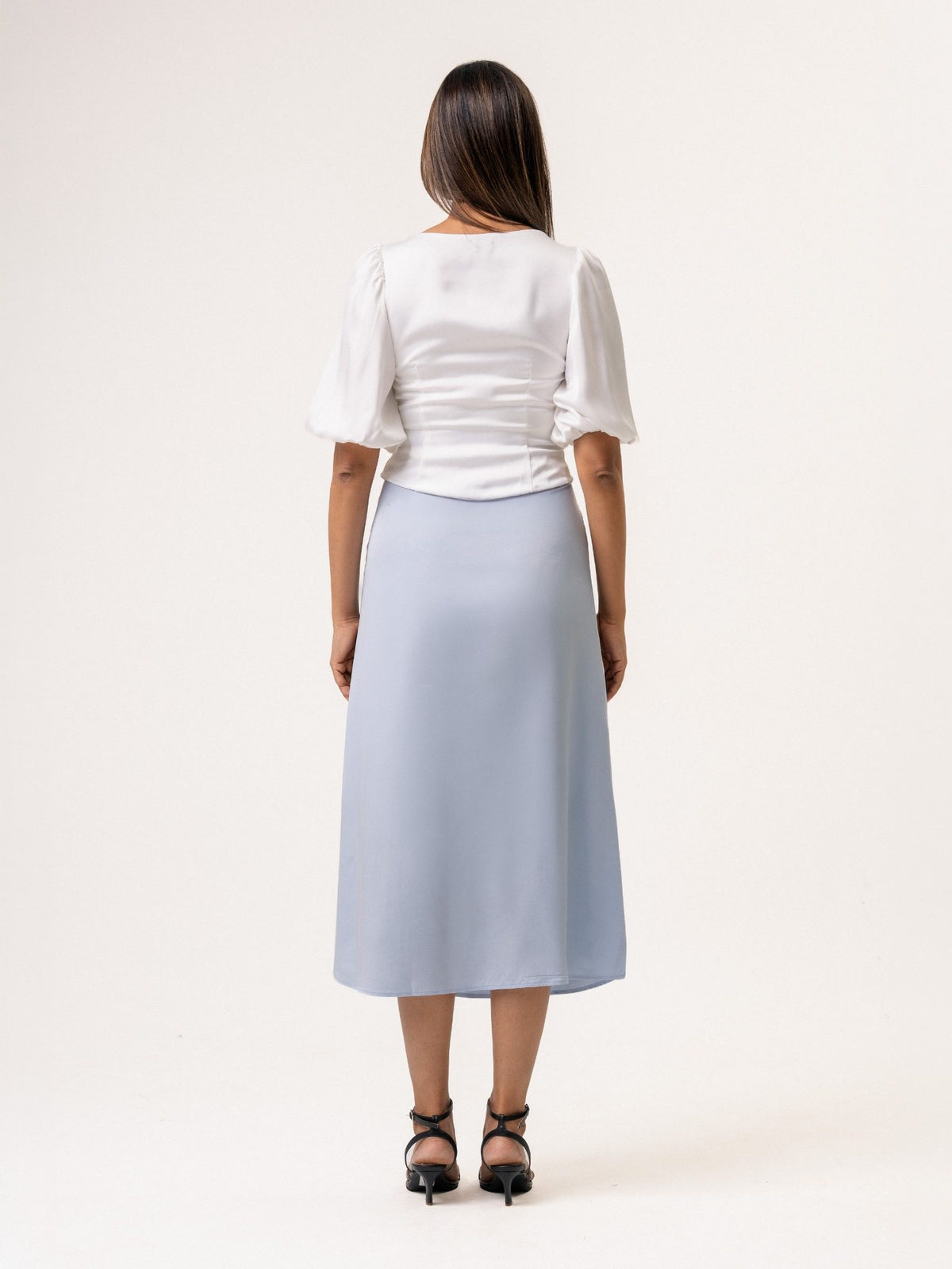 Lina satin bias skirt -  Dusty blue