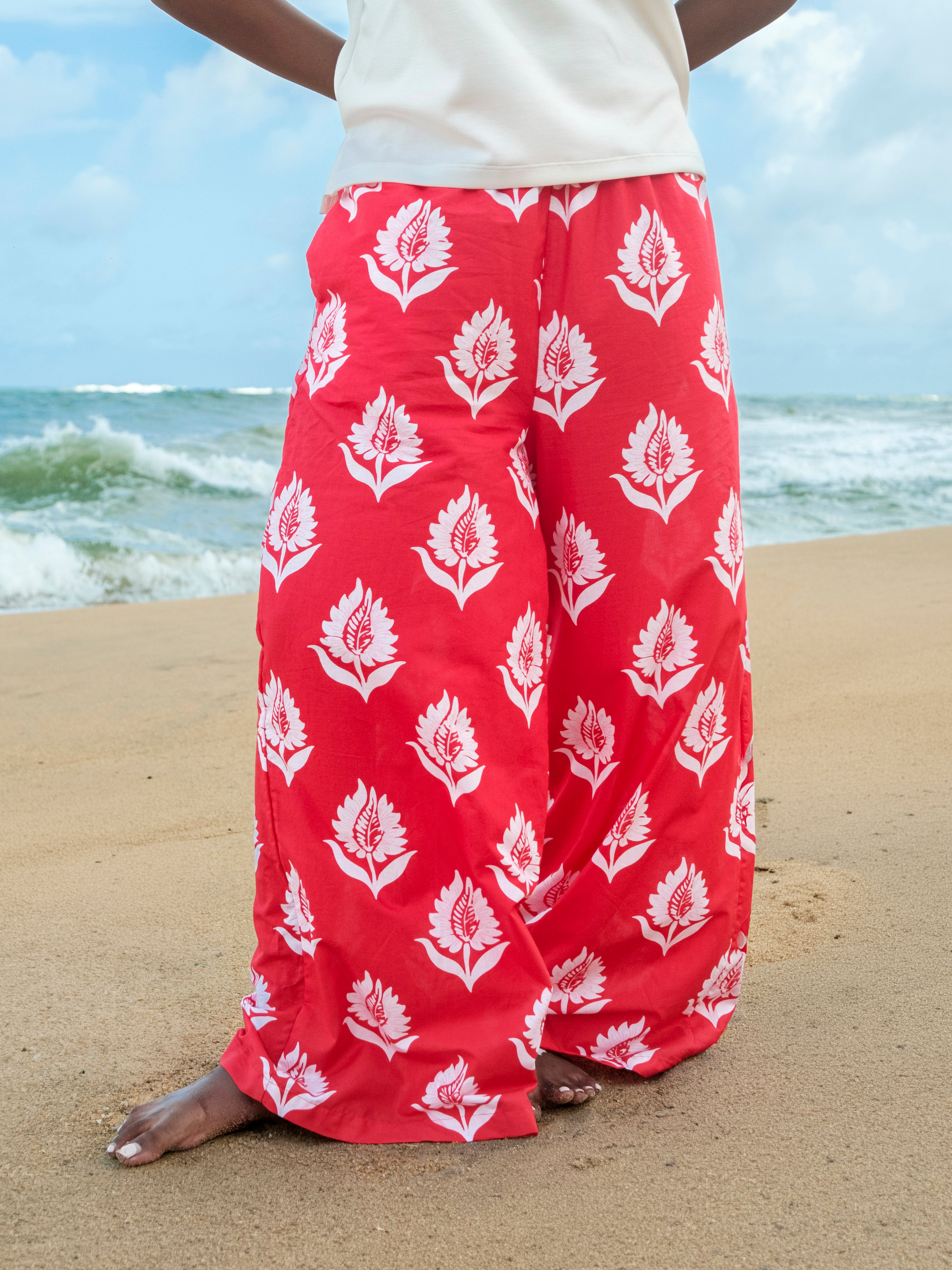 Arohi Wide Leg Pant- Red Printed