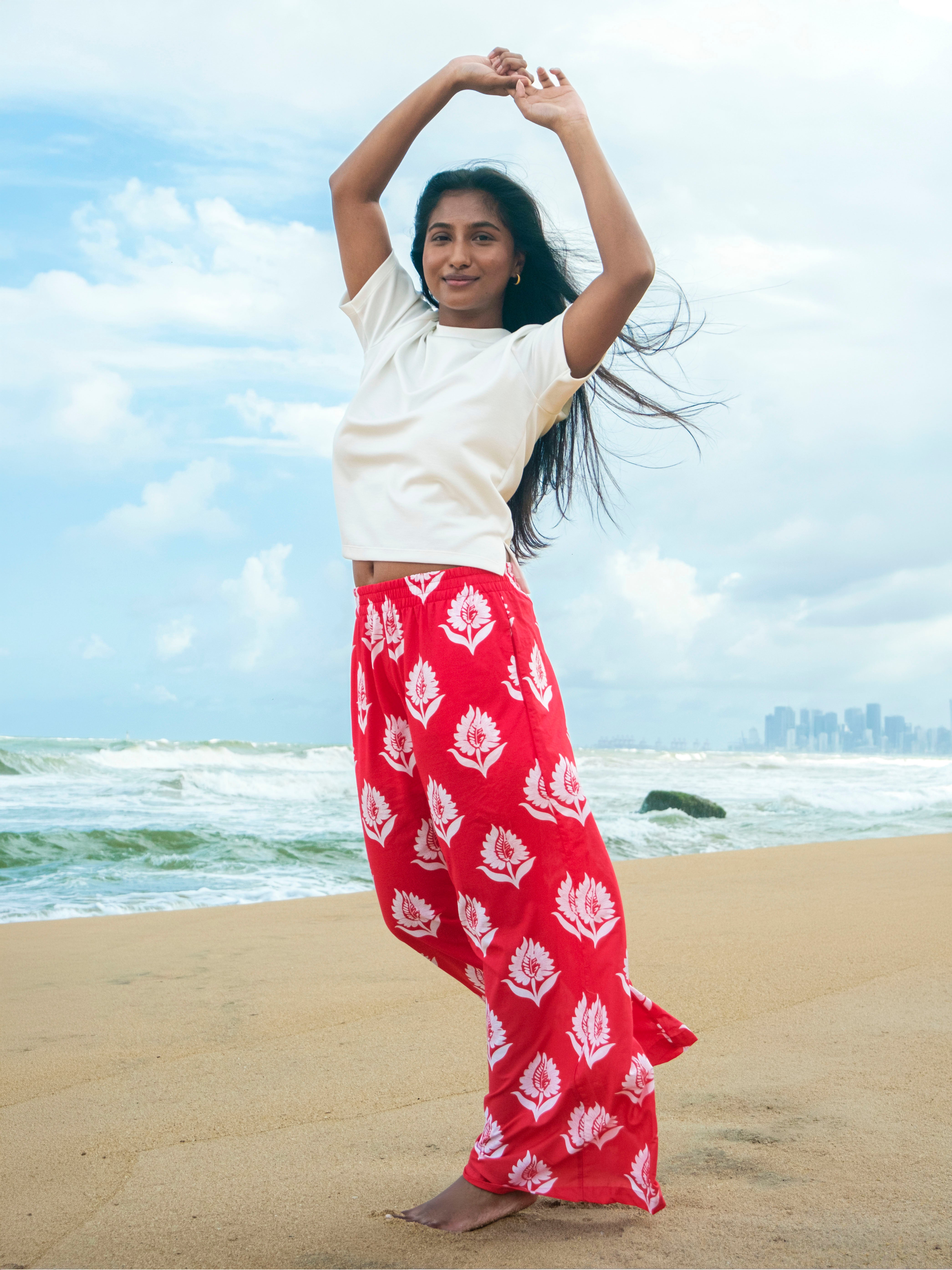 Arohi Wide Leg Pant- Red Printed
