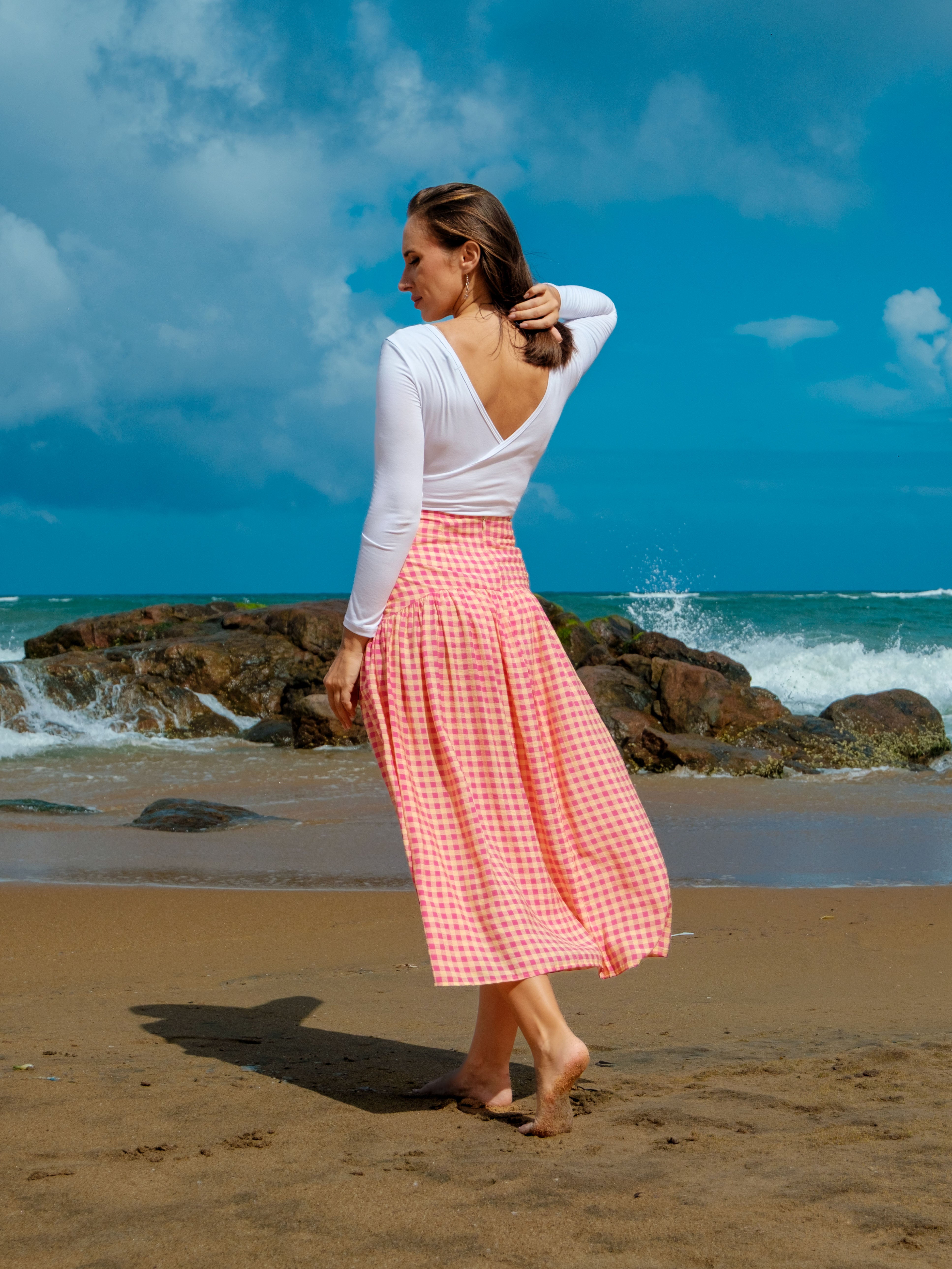 Quinn Maxi Skirt - Pink and Yellow Checkered