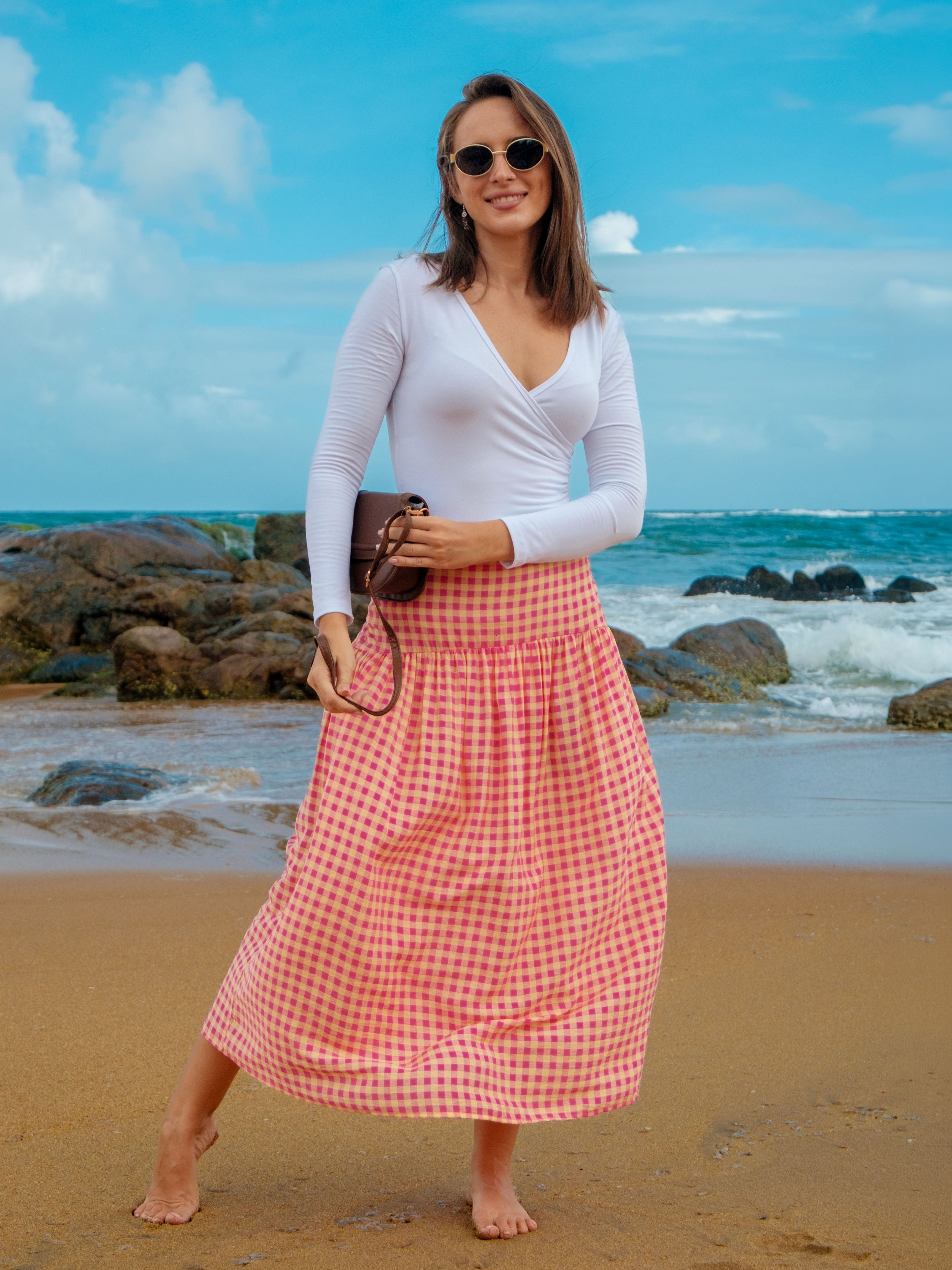 Quinn Maxi Skirt - Pink and Yellow Checkered