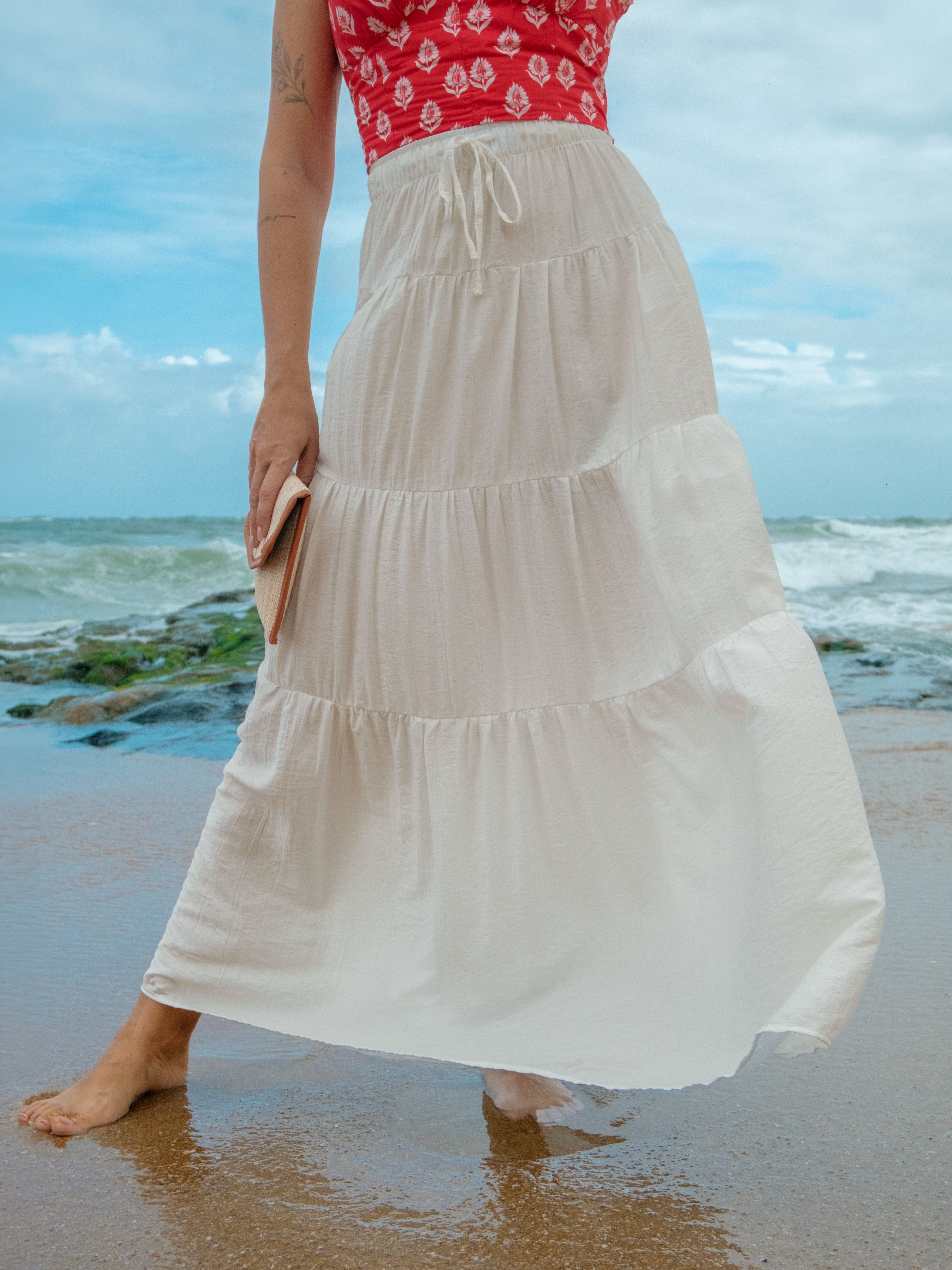 Shyla Layered Maxi Skirt - White