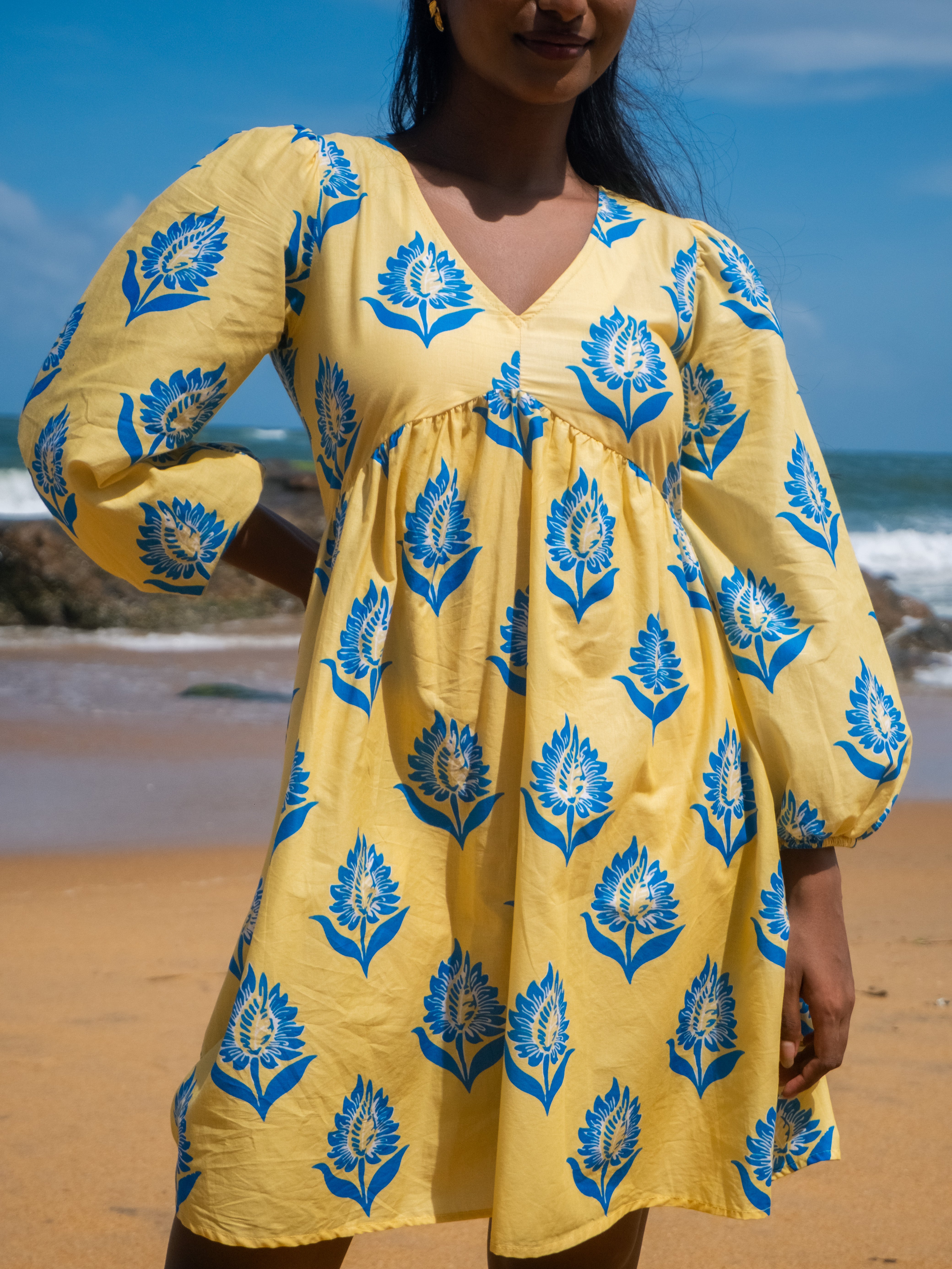 Hallie Blockprinted Dress- Yellow