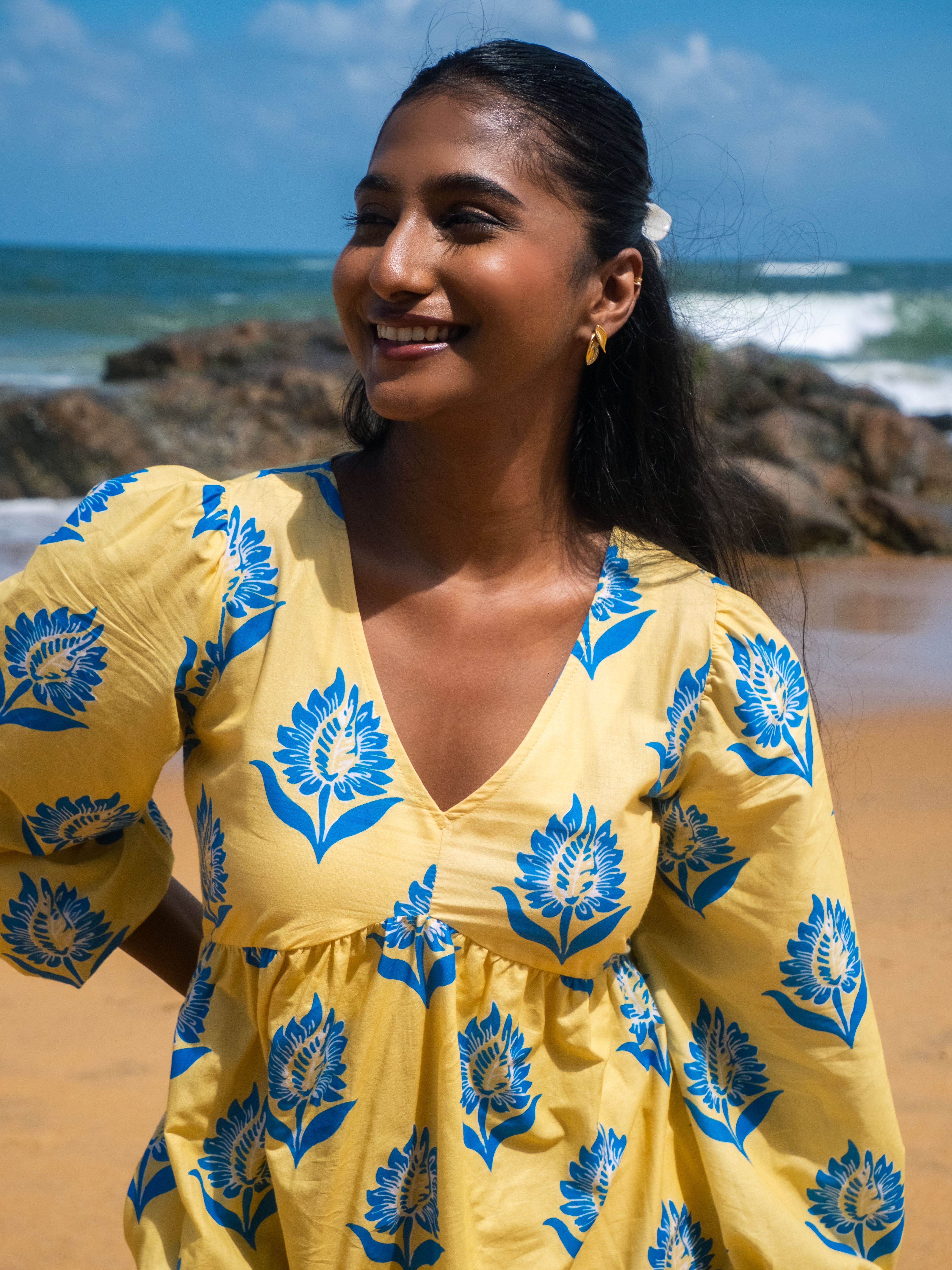 Hallie Blockprinted Dress- Yellow