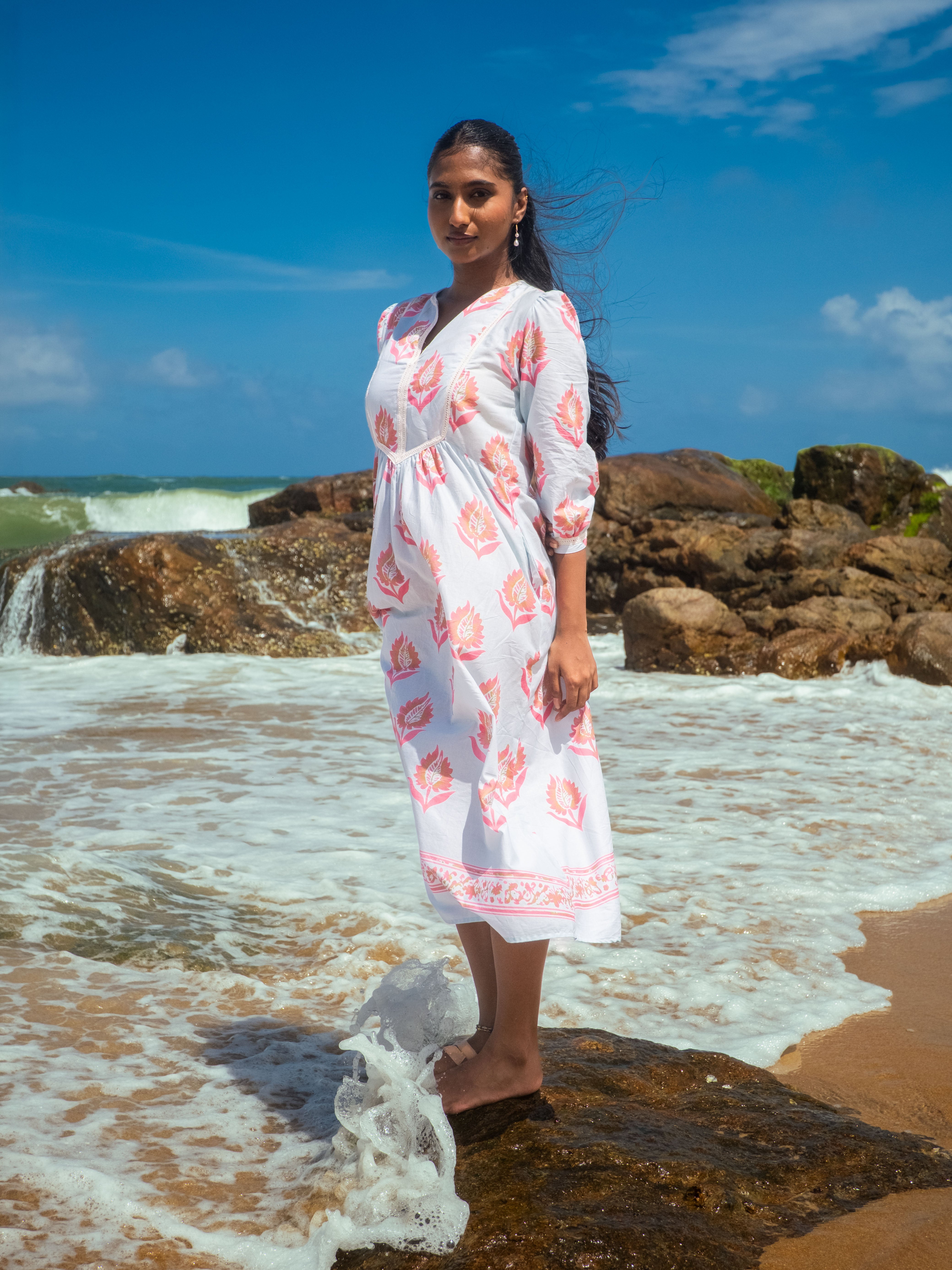 Sonya Blockprinted Cotton Kurthi Dress Mint