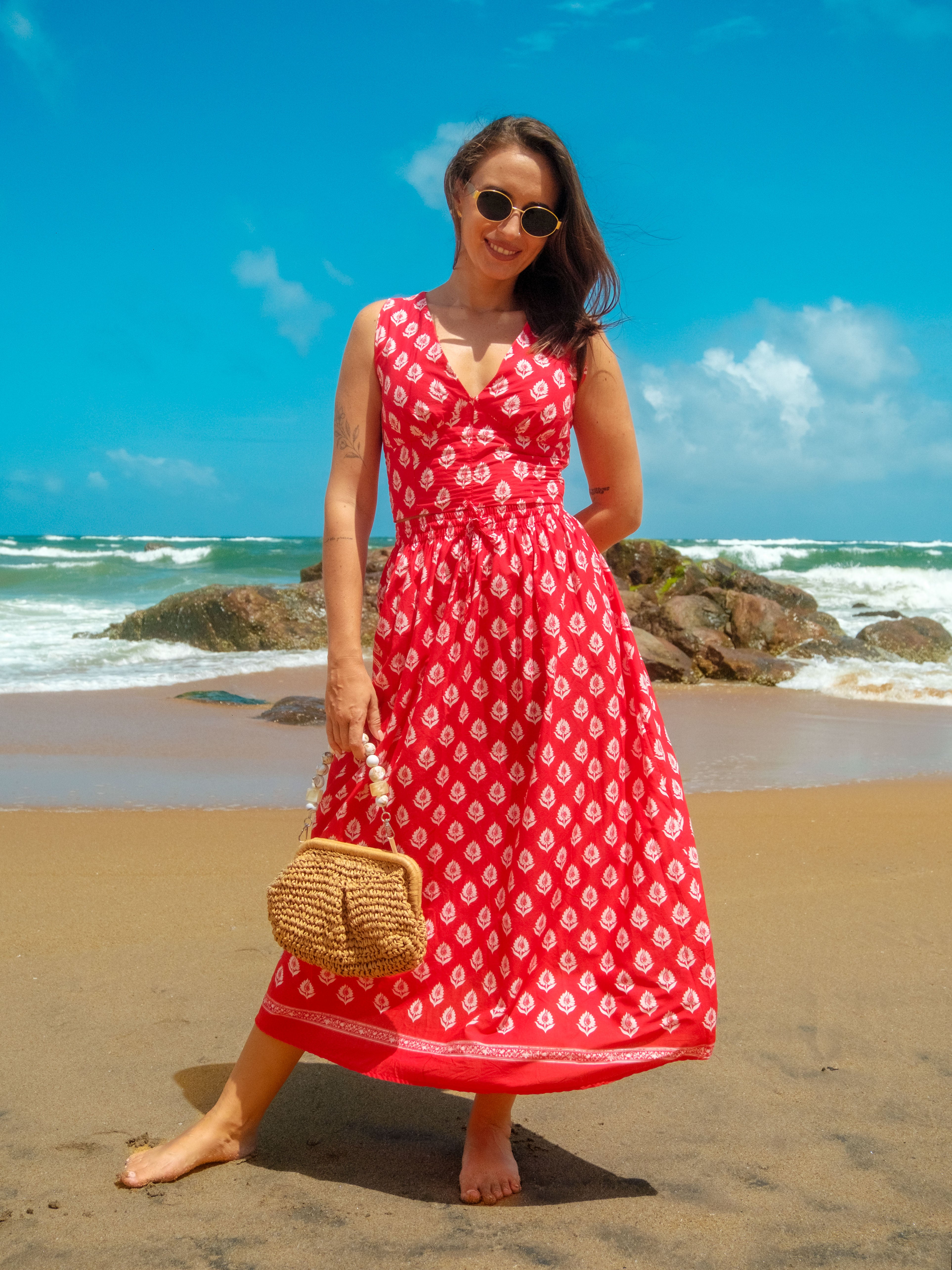 Ruby Floral Printed Skirt  - Red Printed