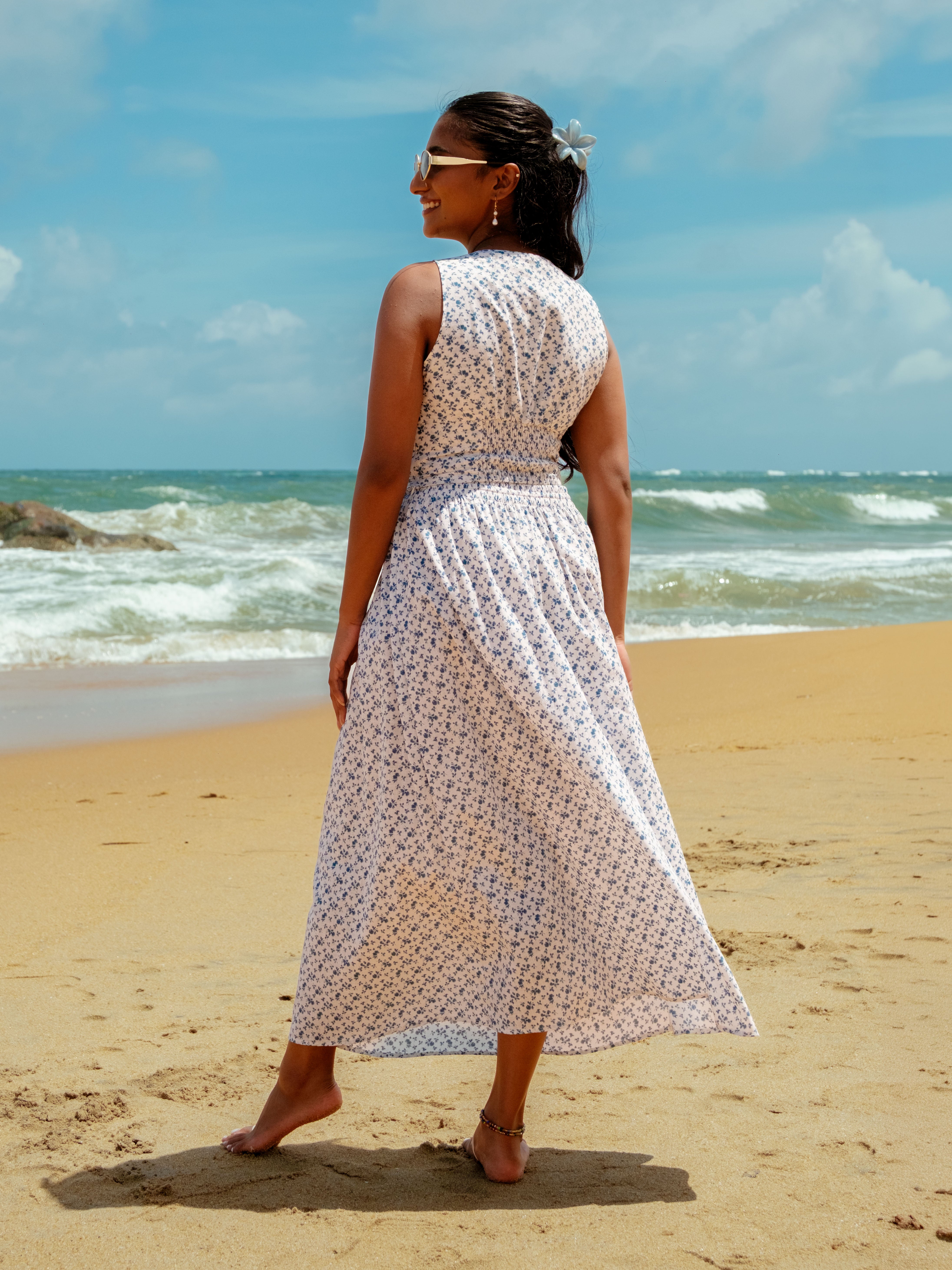 Ruby Floral Printed Skirt - Blue and White