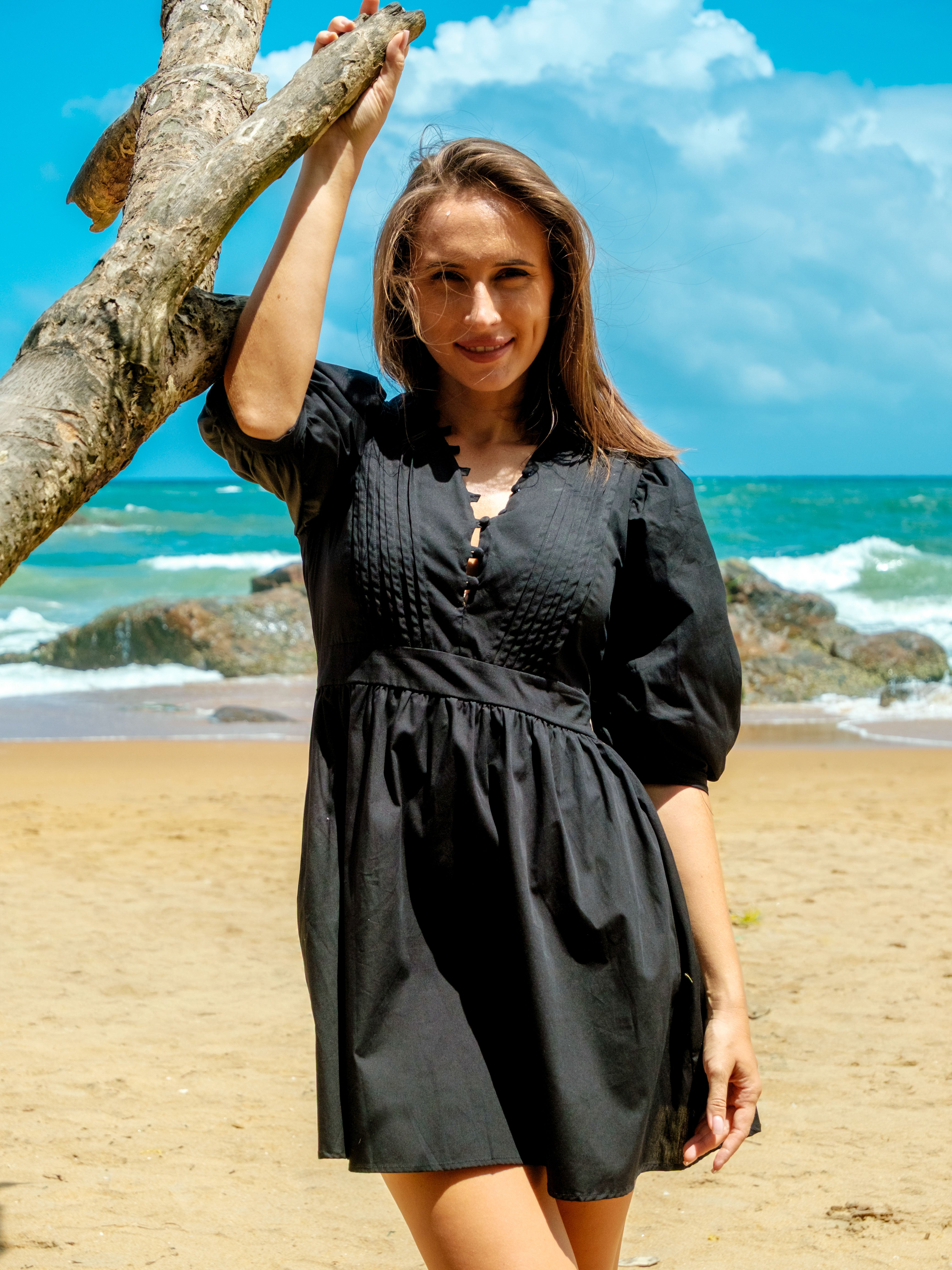 Camille Pintuk Detail Mini Dress- Black