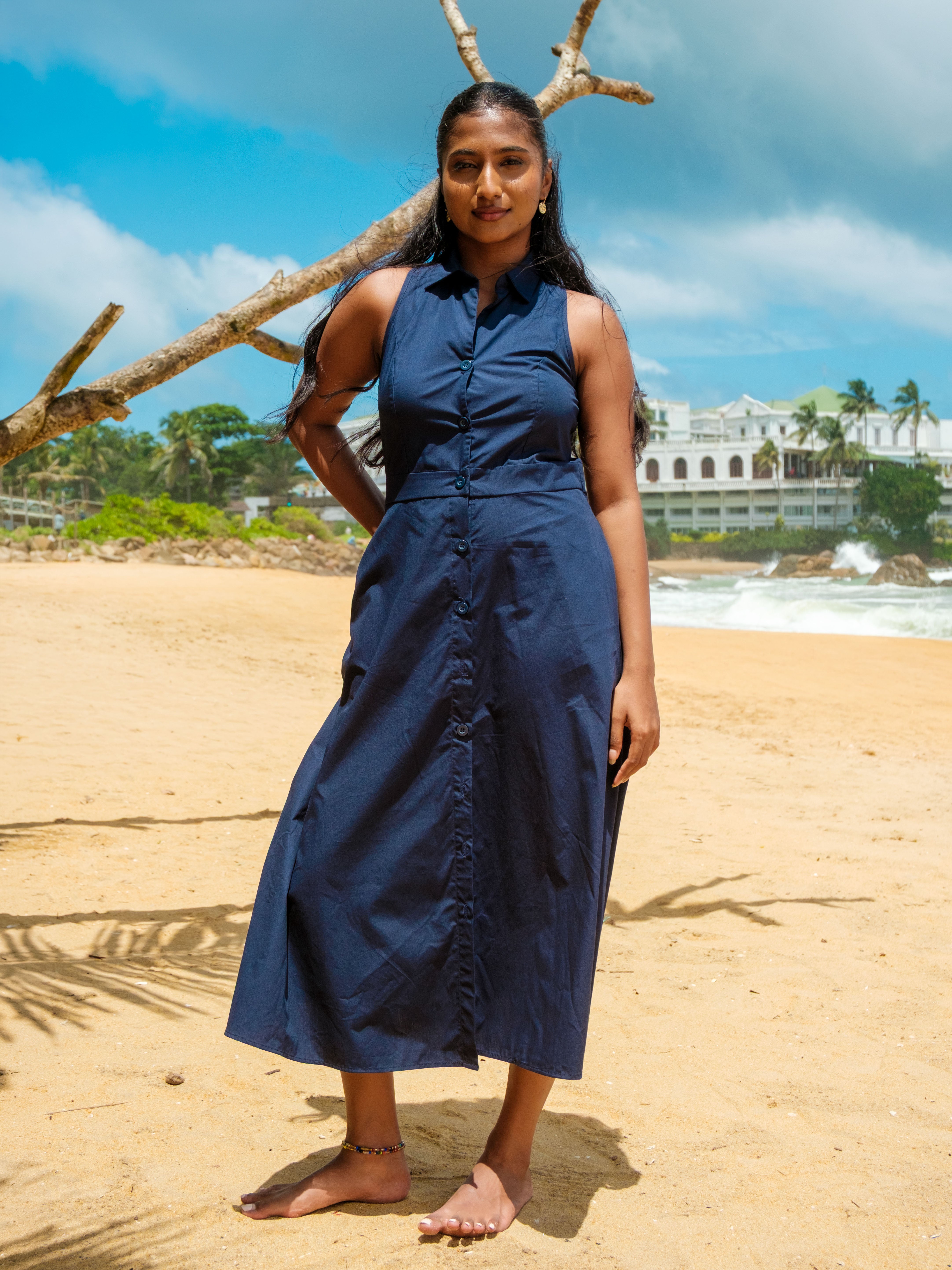 Penny Buttondown Midi Dress - Navy blue