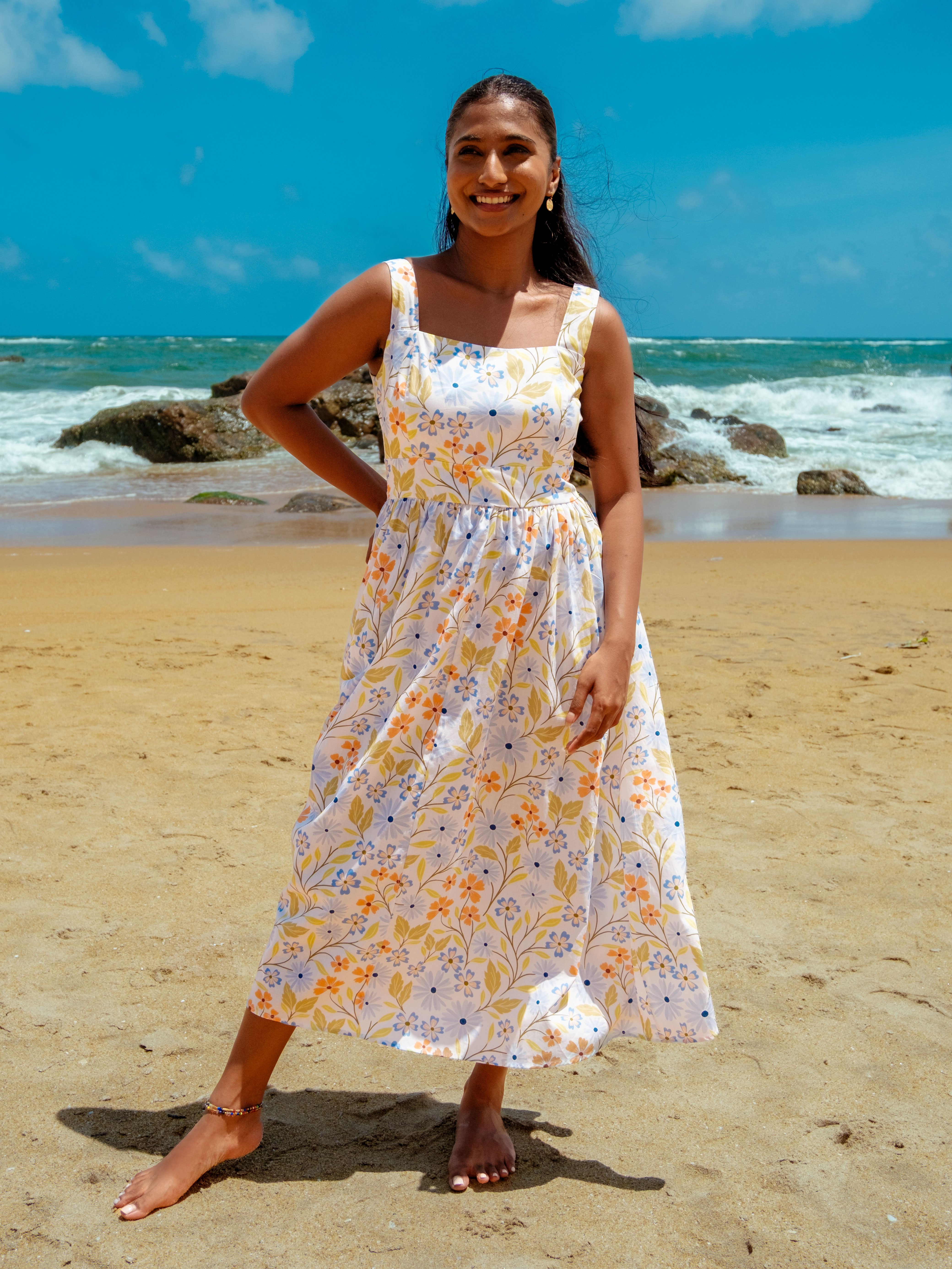 Lady in Bloom Linen Midi Dress
