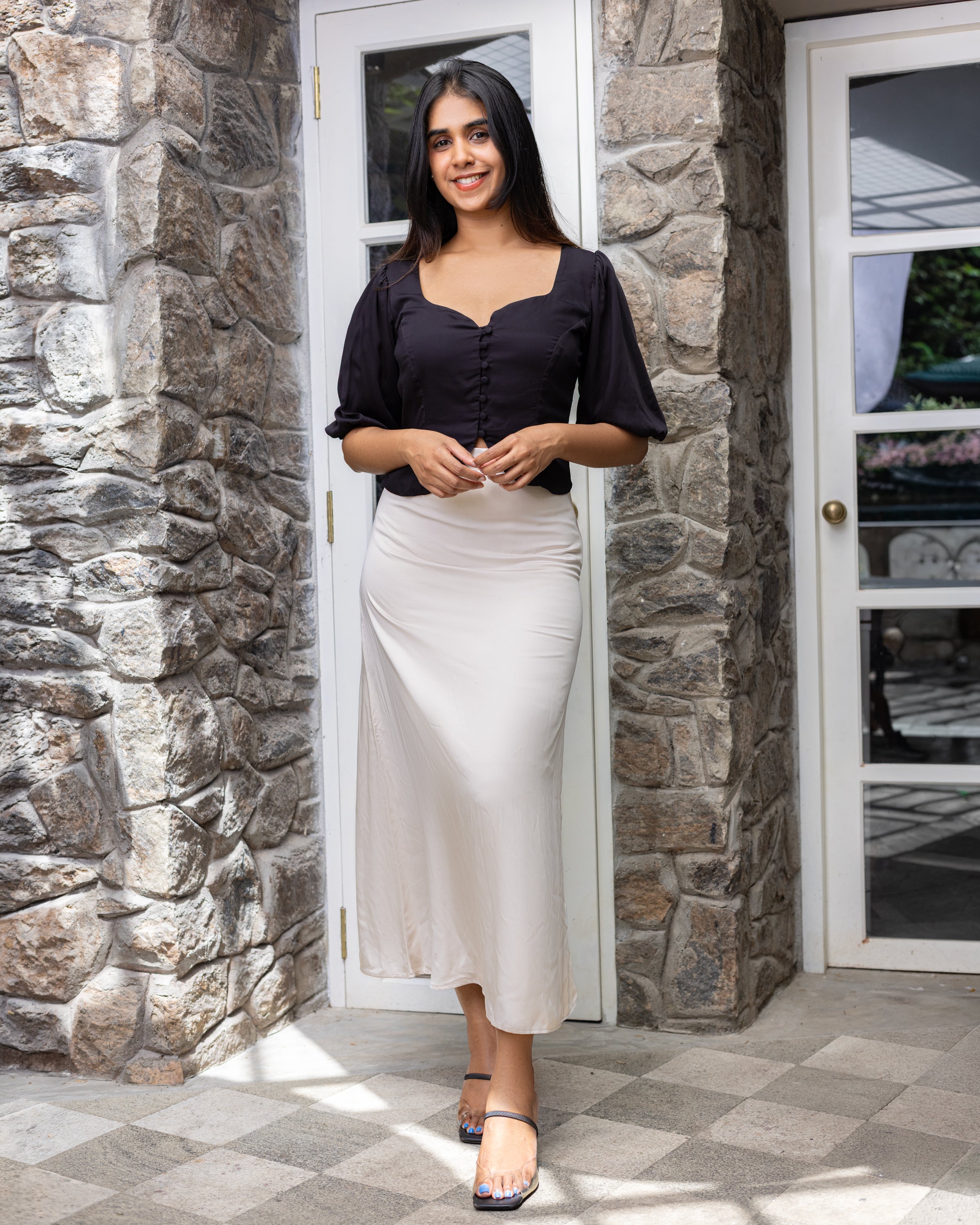 Lina satin bias skirt -  Beige