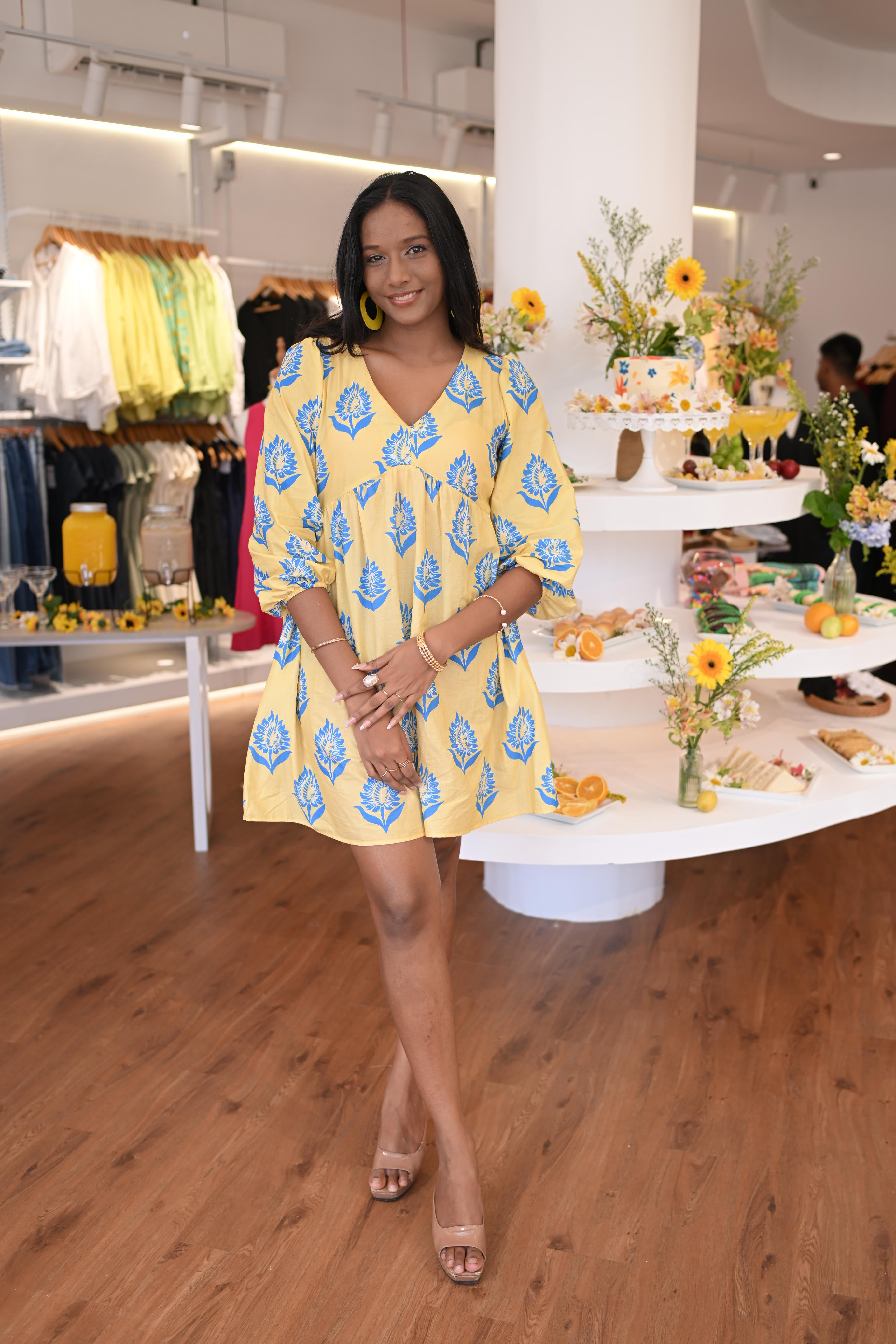 Hallie Blockprinted Dress- Yellow