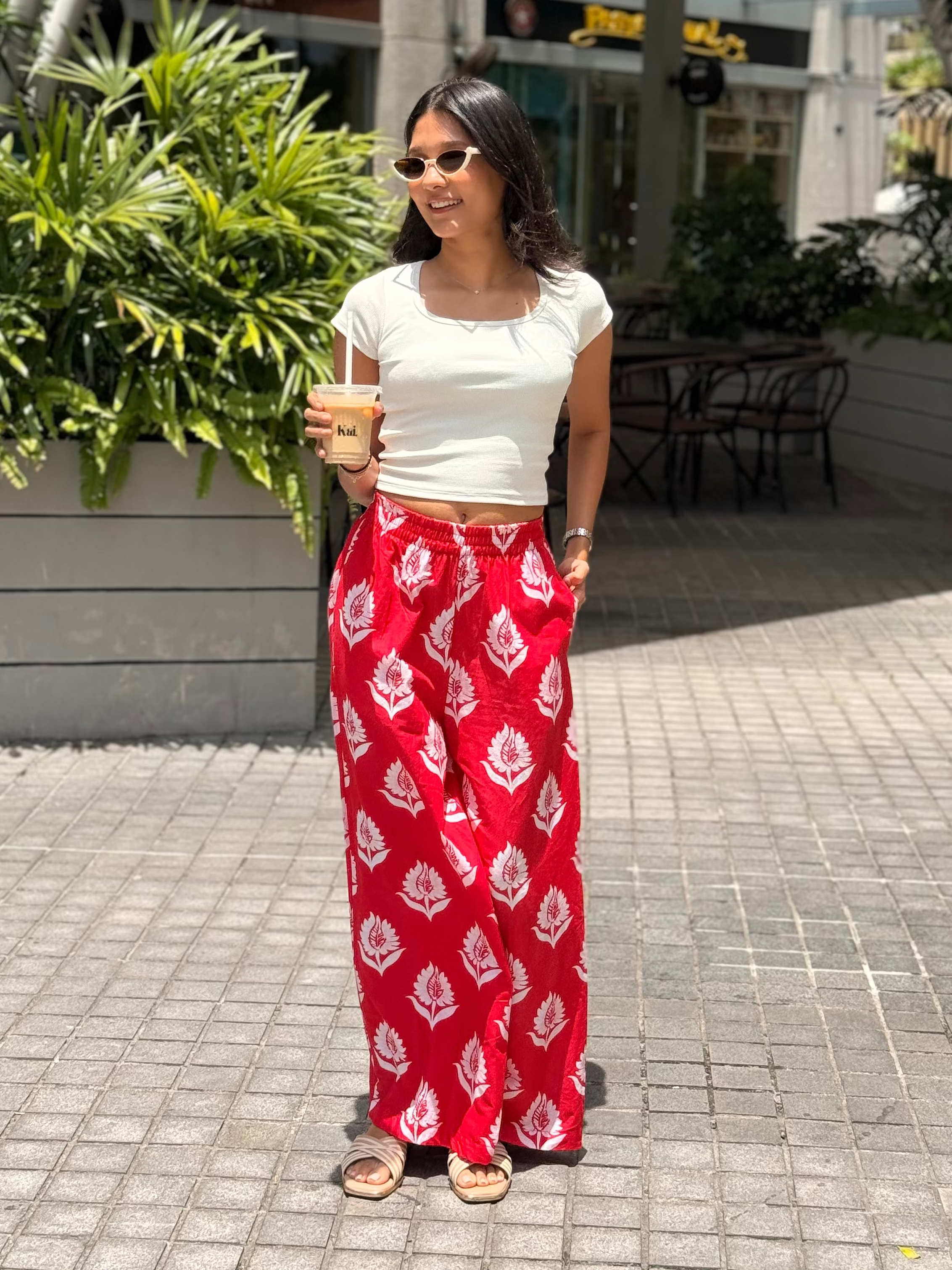 Arohi Wide Leg Pant- Red Printed