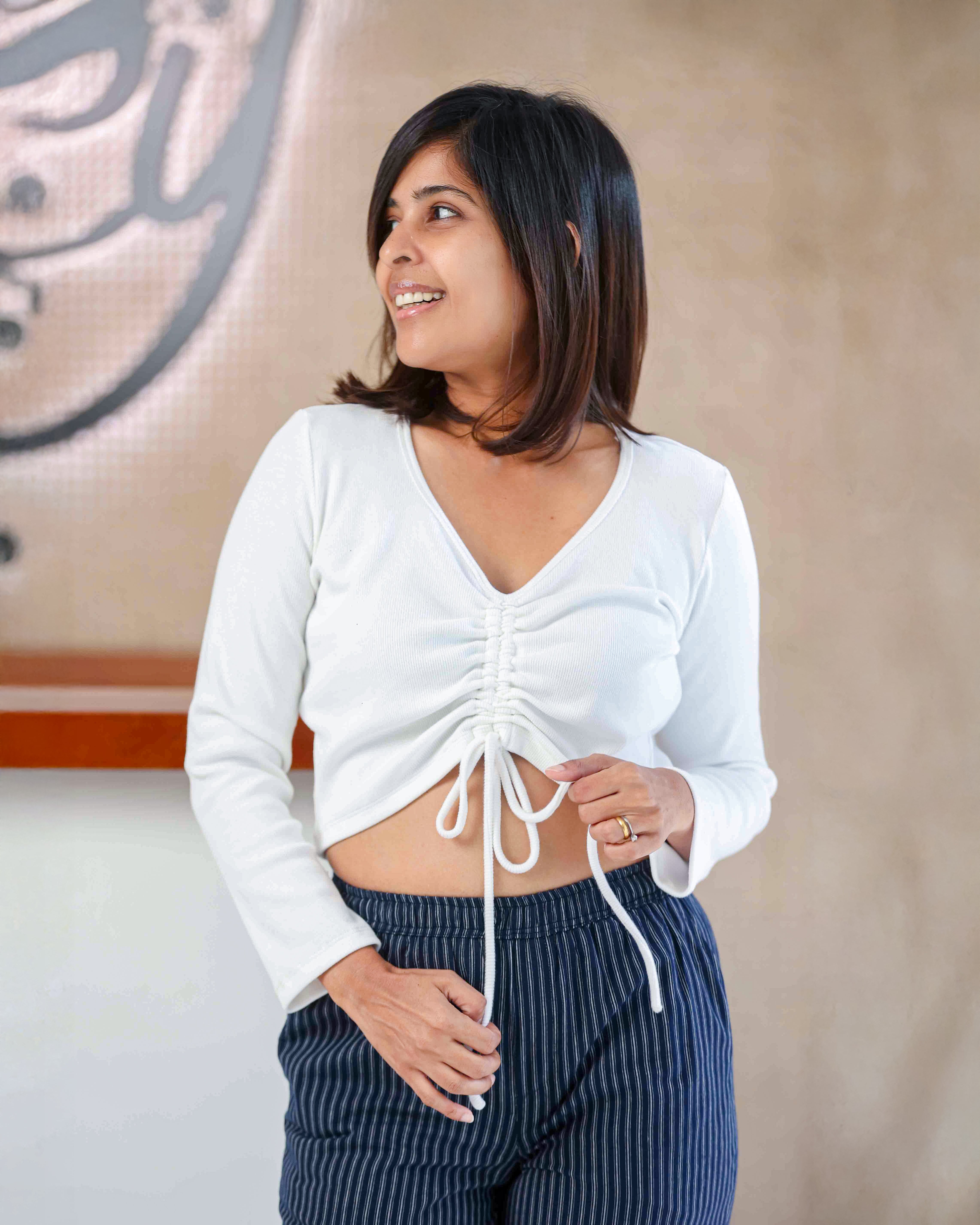 Liora Front Ruched Ribb Top - White