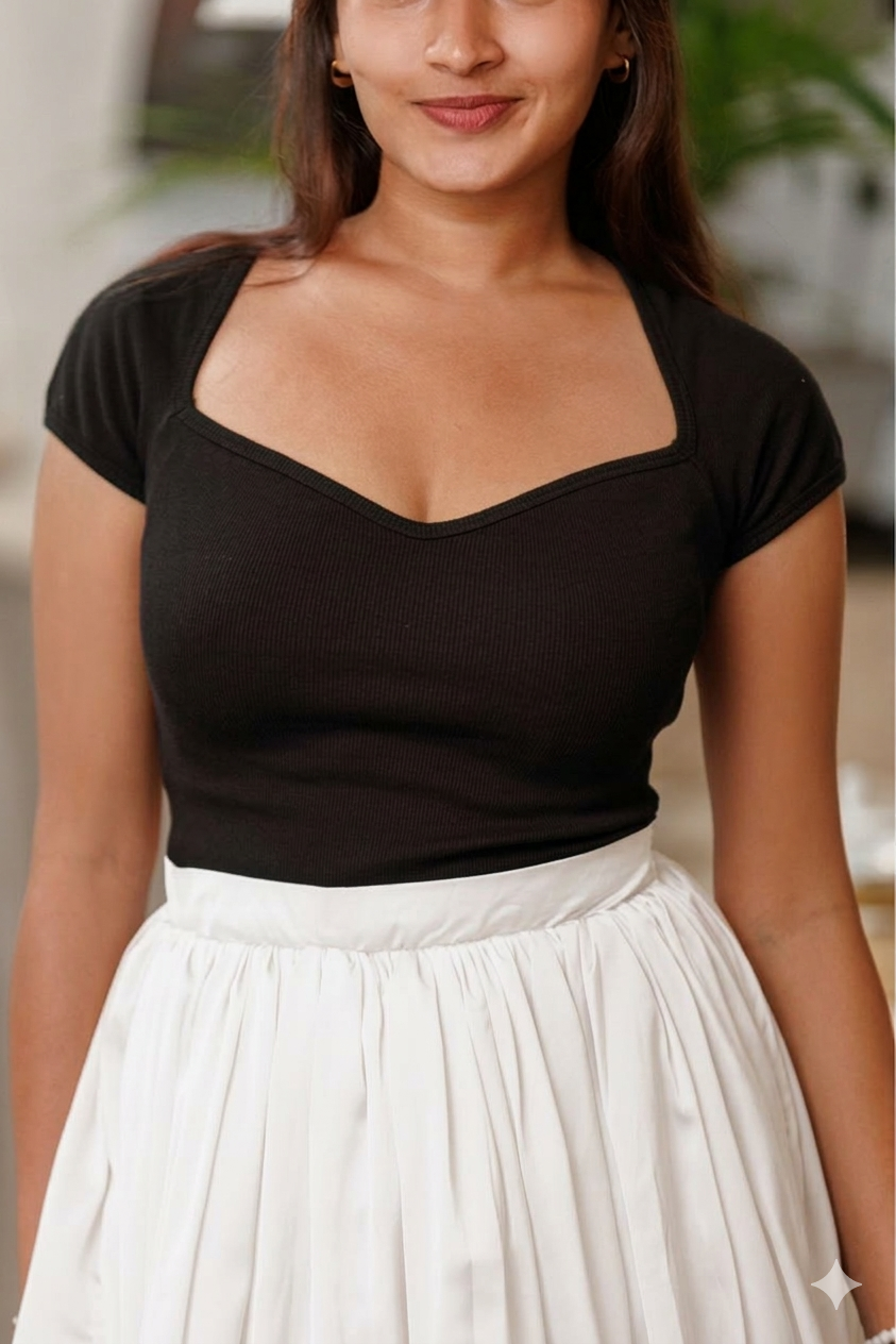 Silvia Sweetheart Ribb Top - Black