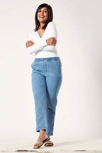 West Side High Rise Pull on Denim Jeans- Light Wash