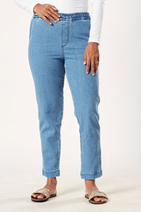 West Side High Rise Pull on Denim Jeans- Light Wash