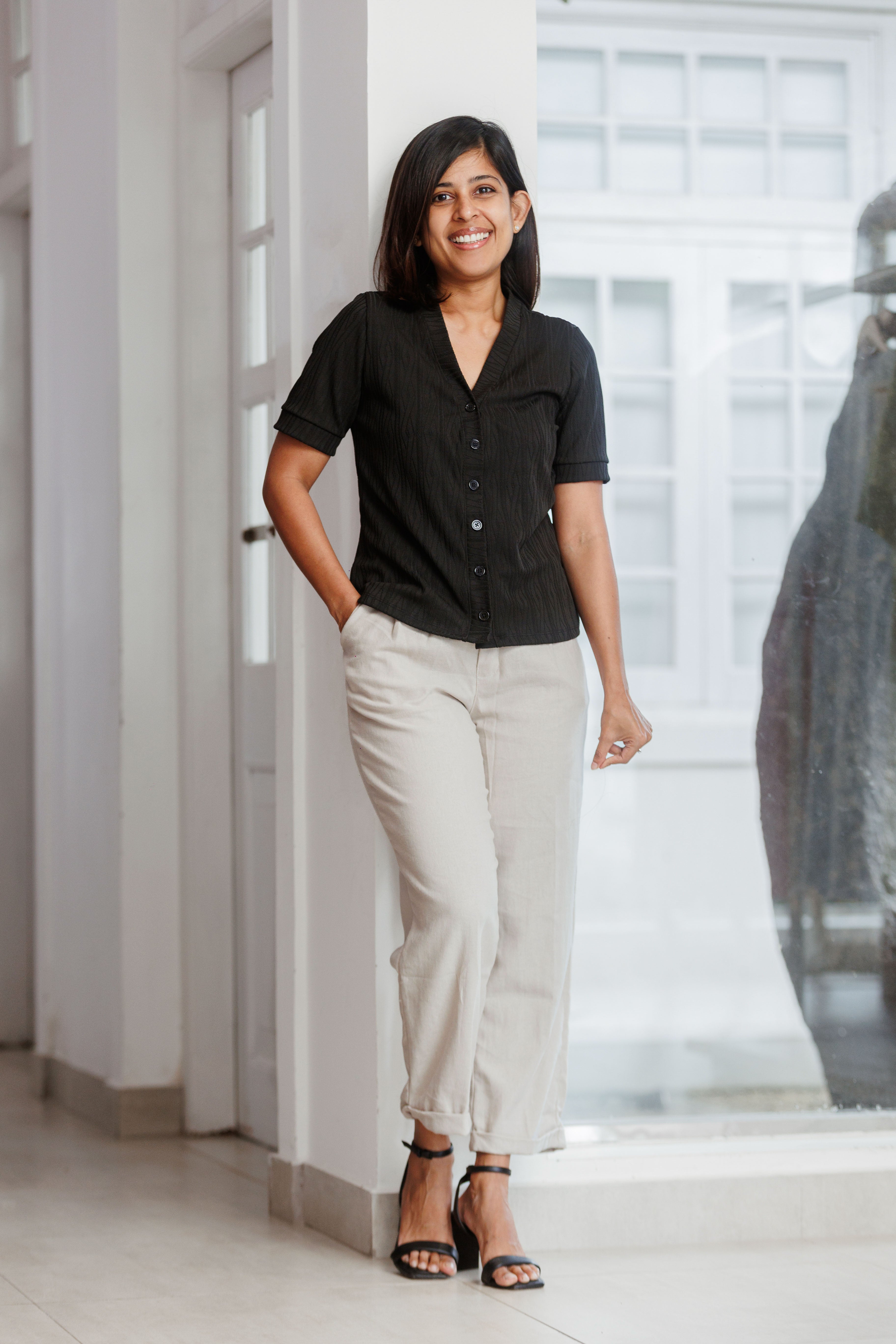 Kai Knitted Buttondown Top - Black