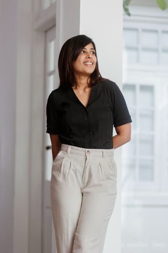 Kai Knitted Buttondown Top - Black