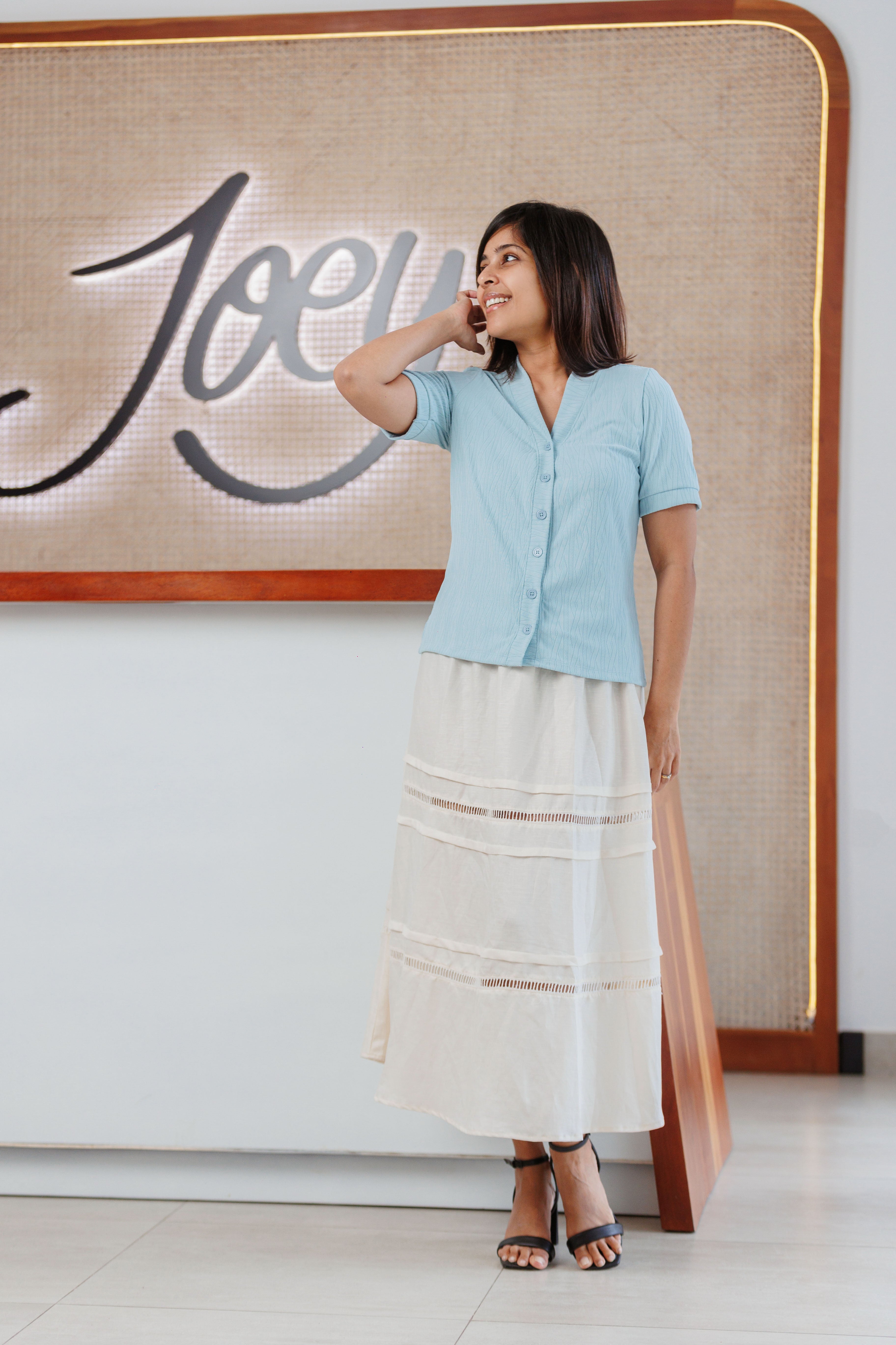 Kai Knitted Buttondown Top - Baby Blue