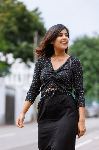 Liora Front Ruched Ribb Top - Floral Printed