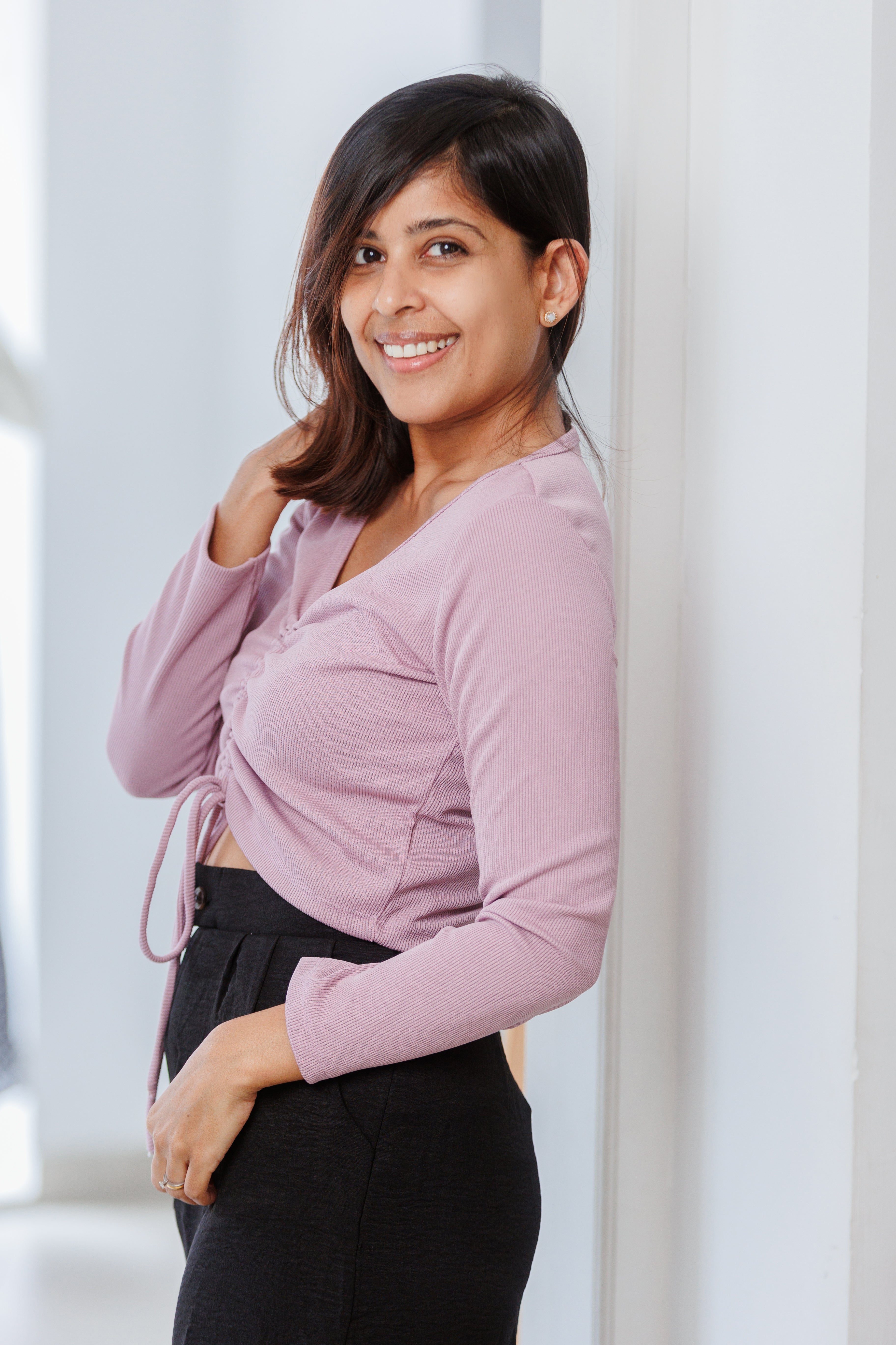 Liora Front Ruched Ribb Top - Lilac