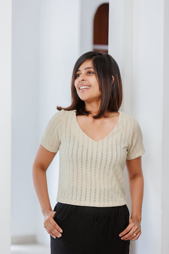 Ethal Knitted Cutlon Top - Champaign