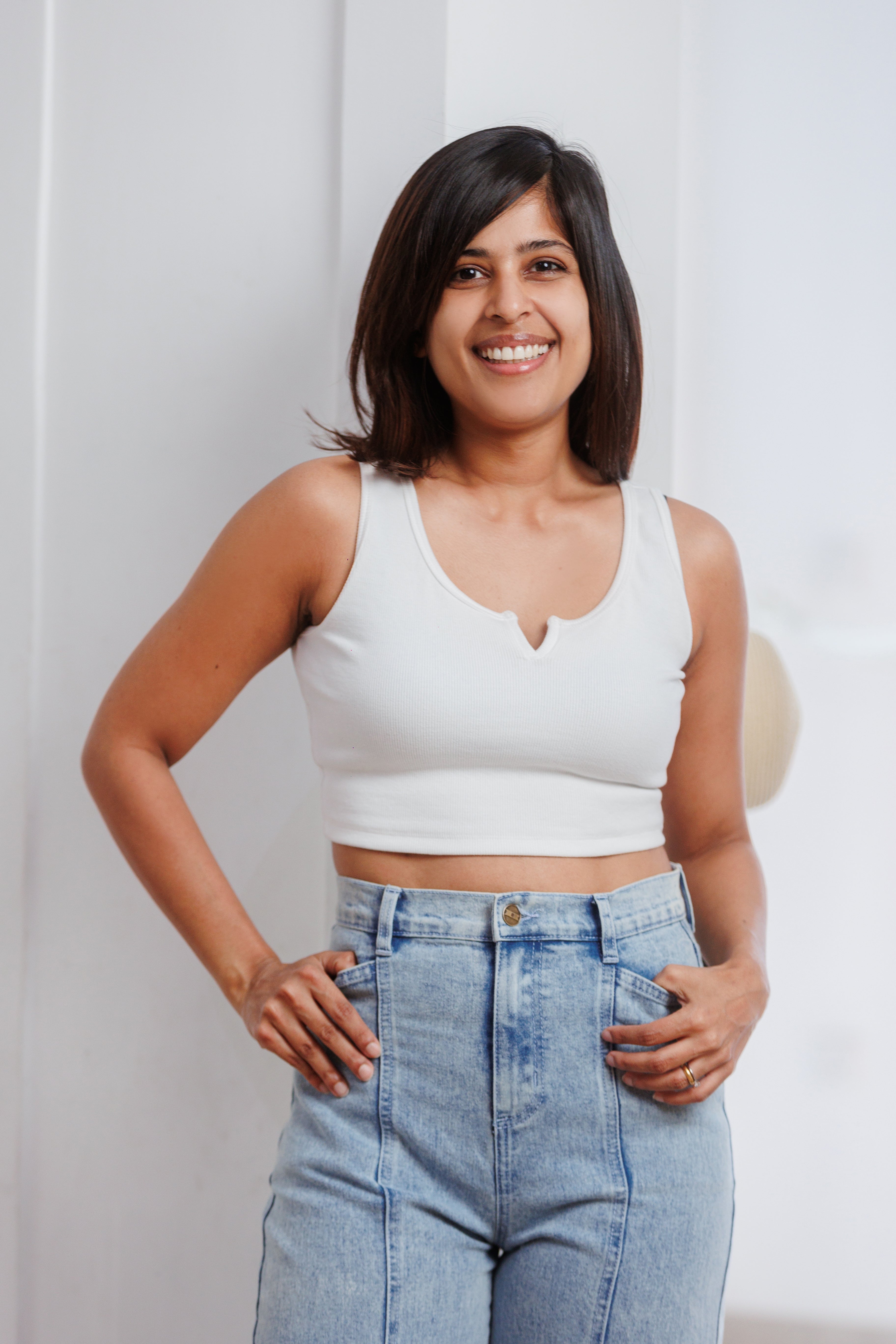 Winnie Ribb Crop Top  - White
