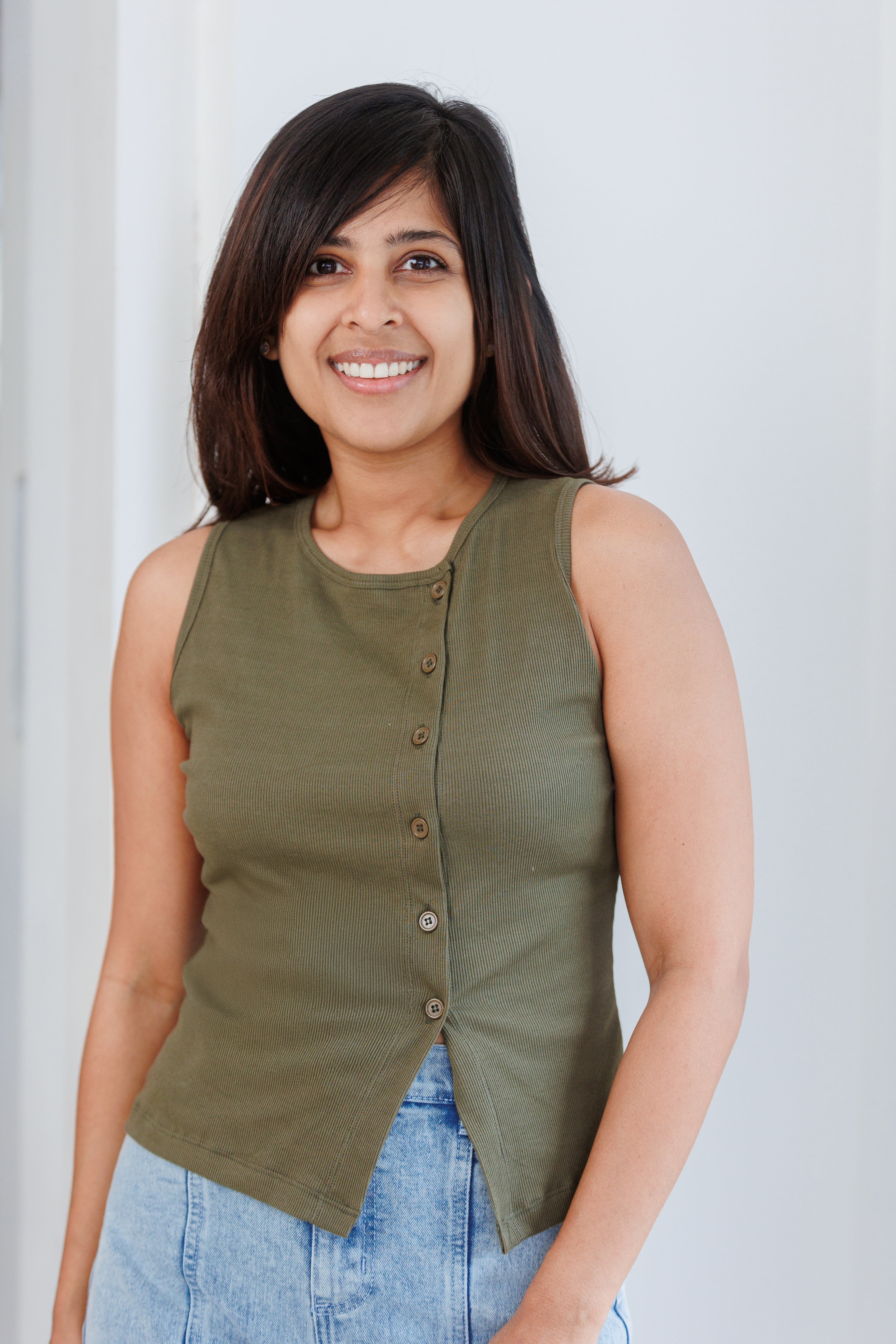 Soleli Assymetric Buttondown Ribbed Top - Olive